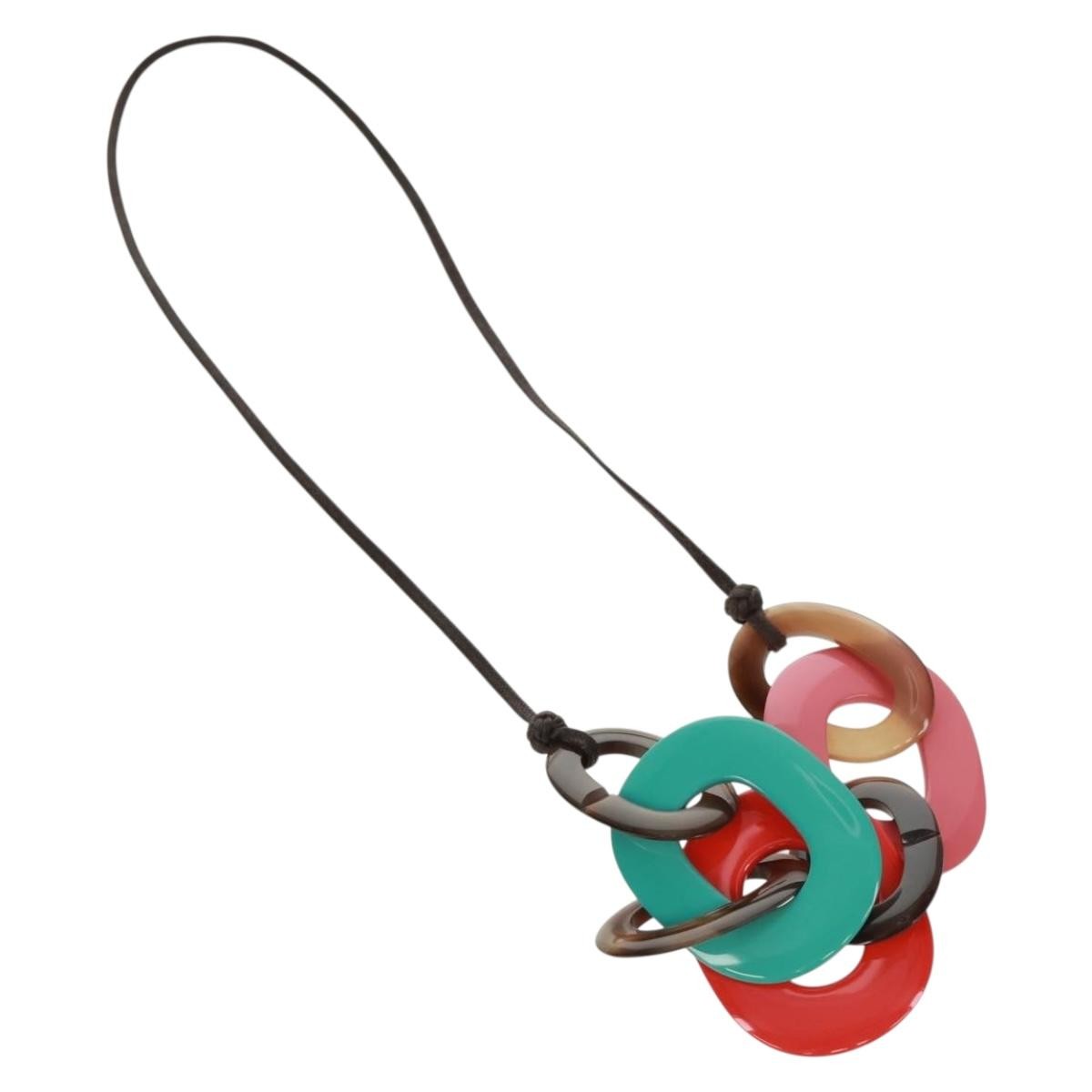 Hermes Karamba Lacquered Buffalo Horn And Waxed Cotton Multicolour Plastic Necklace Jewelry (Pre-Owned)