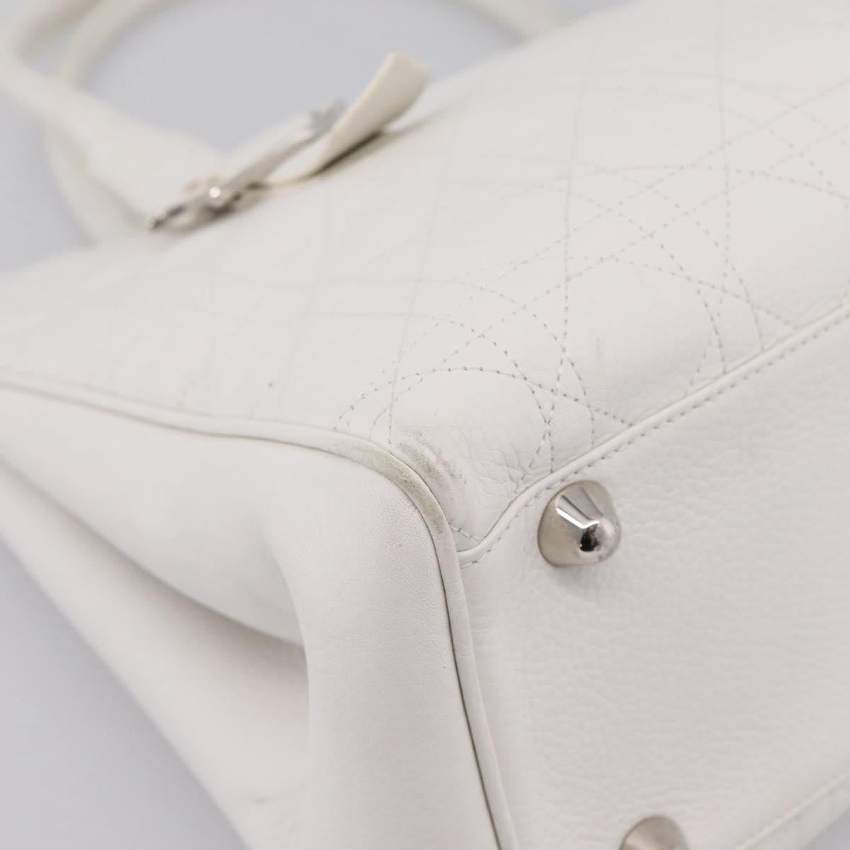 Christian Dior D Buckle Tote Cannage Stitch Leather White Leather Tote Bag Bag (Pre-Owned)