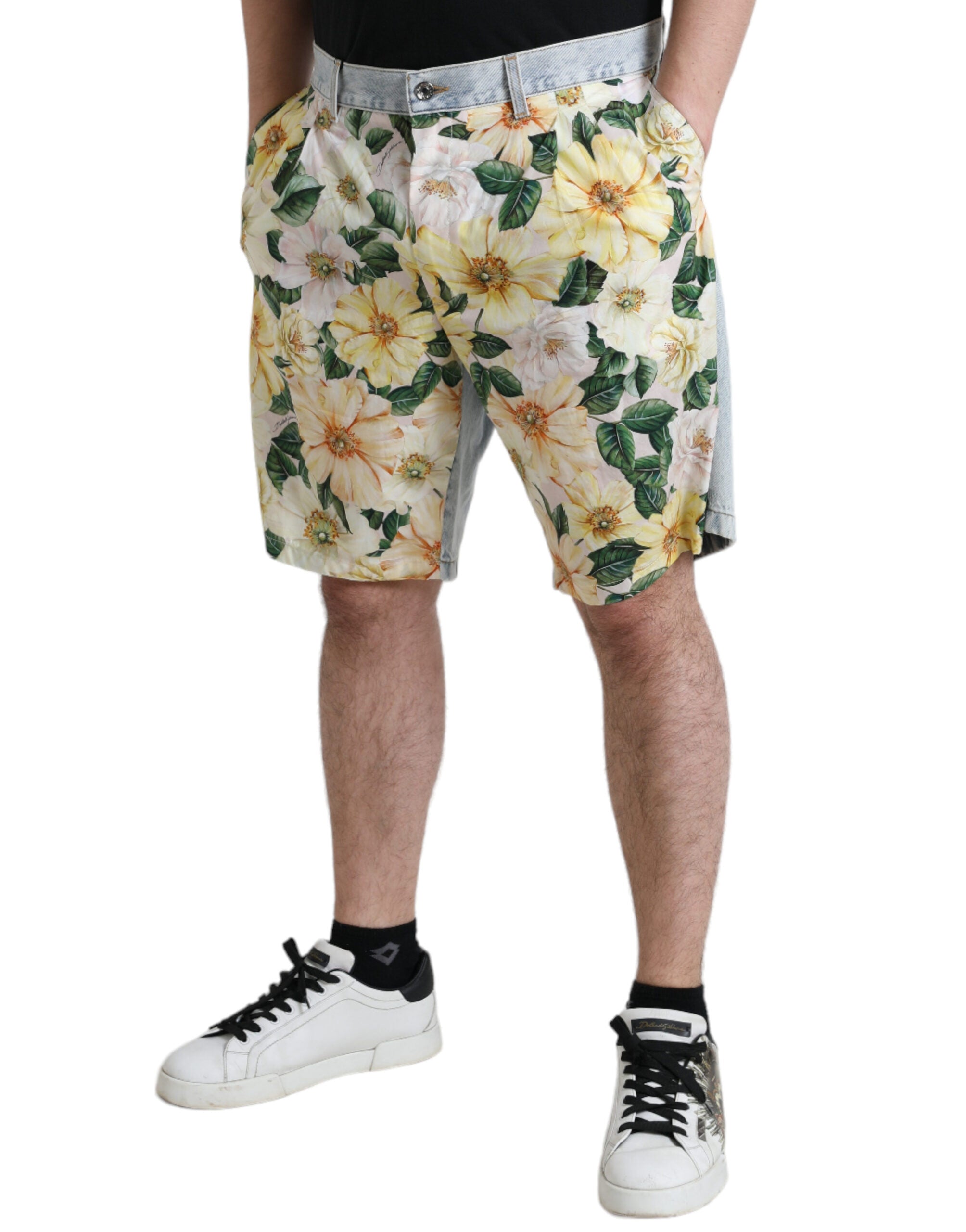 Dolce & Gabbana Multicolor Floral Print Denim Bermuda Men's Shorts