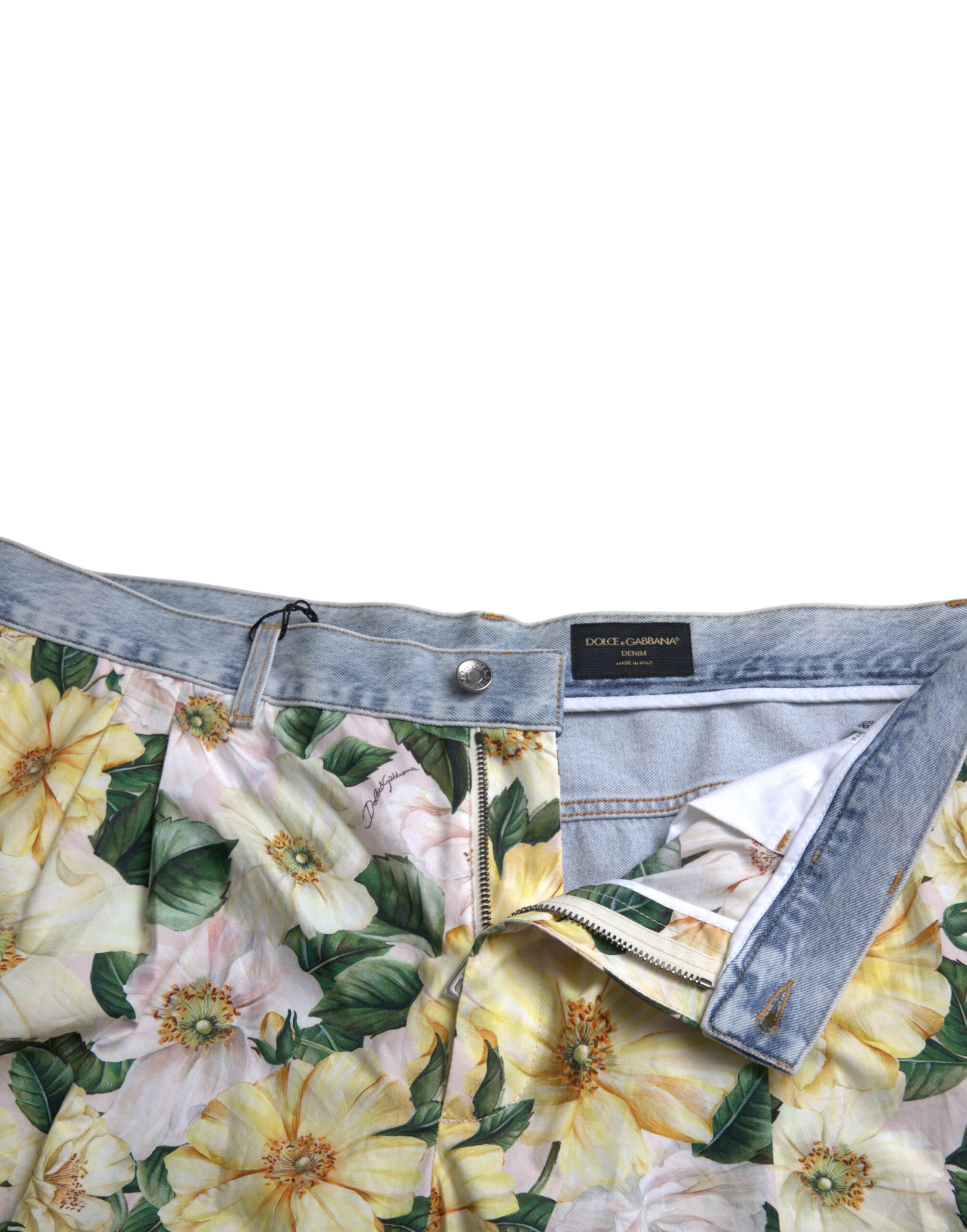 Dolce & Gabbana Multicolor Floral Print Denim Bermuda Men's Shorts