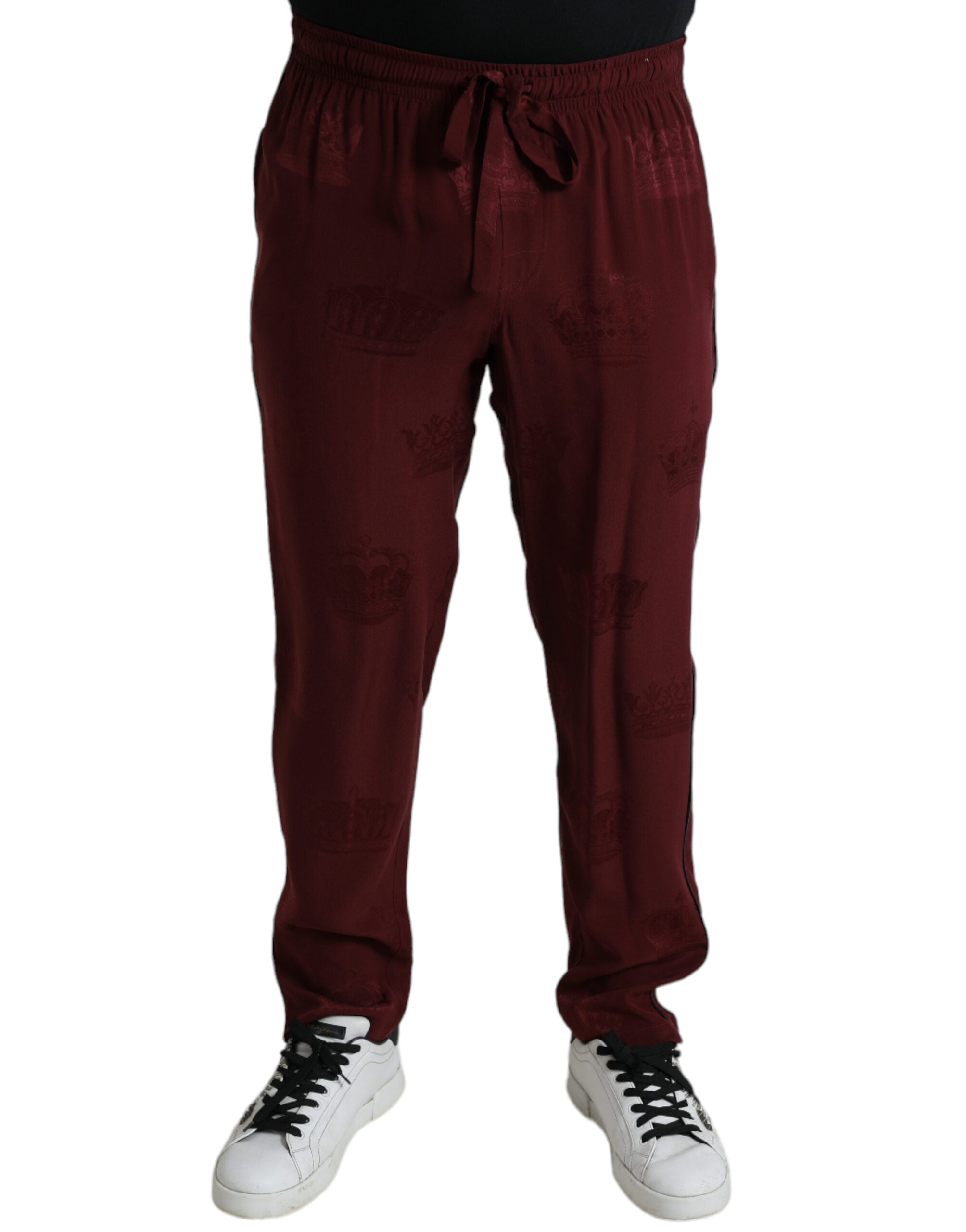 Dolce & Gabbana Elegant Maroon Silk Pajama Pants with Crown Men's Motif