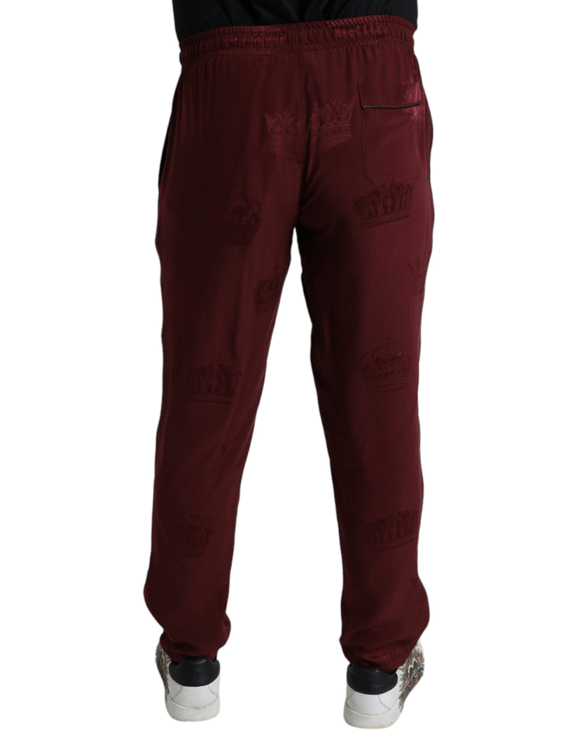 Dolce & Gabbana Elegant Maroon Silk Pajama Pants with Crown Men's Motif