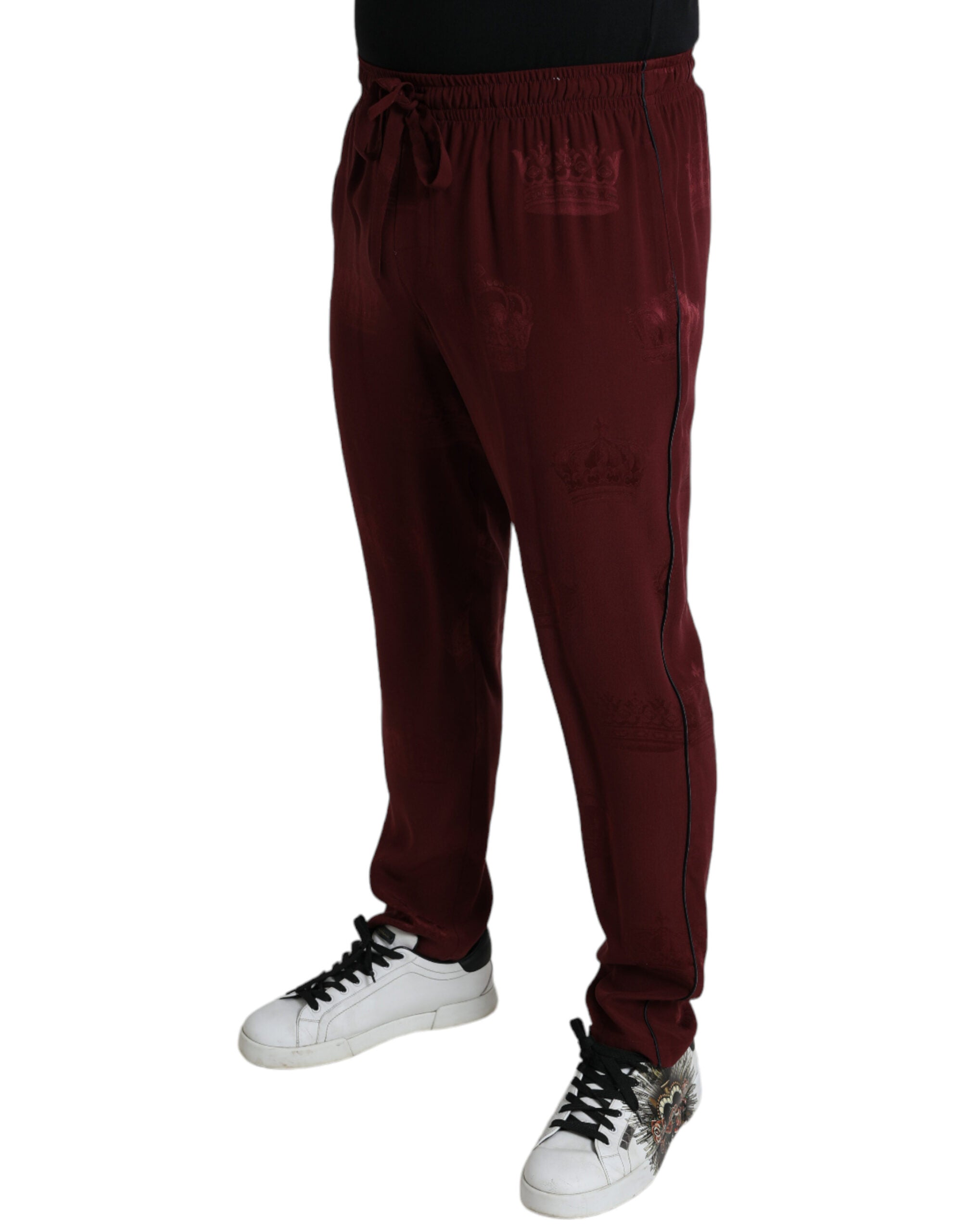 Dolce & Gabbana Elegant Maroon Silk Pajama Pants with Crown Men's Motif
