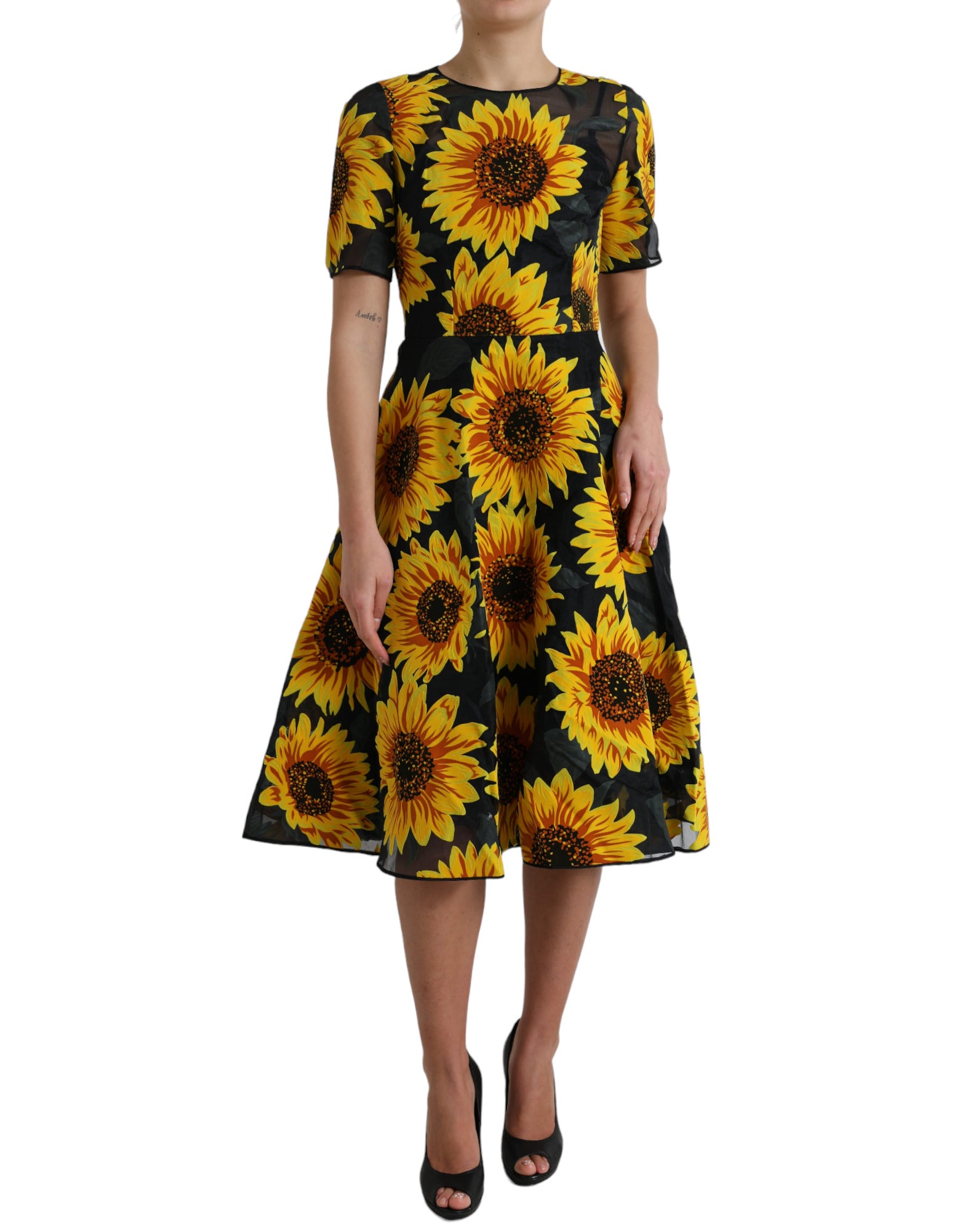 Dolce & Gabbana Summery Sunflower A-Line Midi Women's Dress