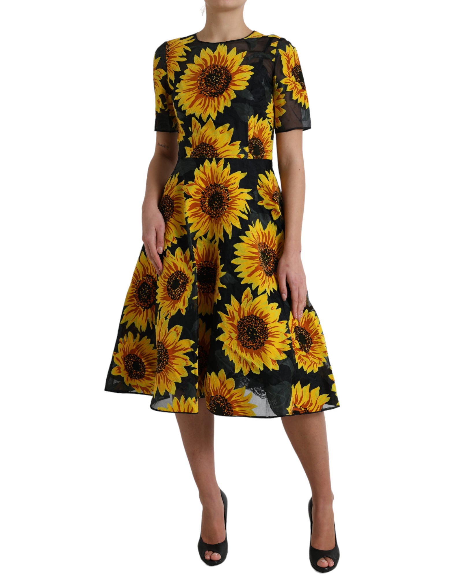 Dolce & Gabbana Summery Sunflower A-Line Midi Women's Dress