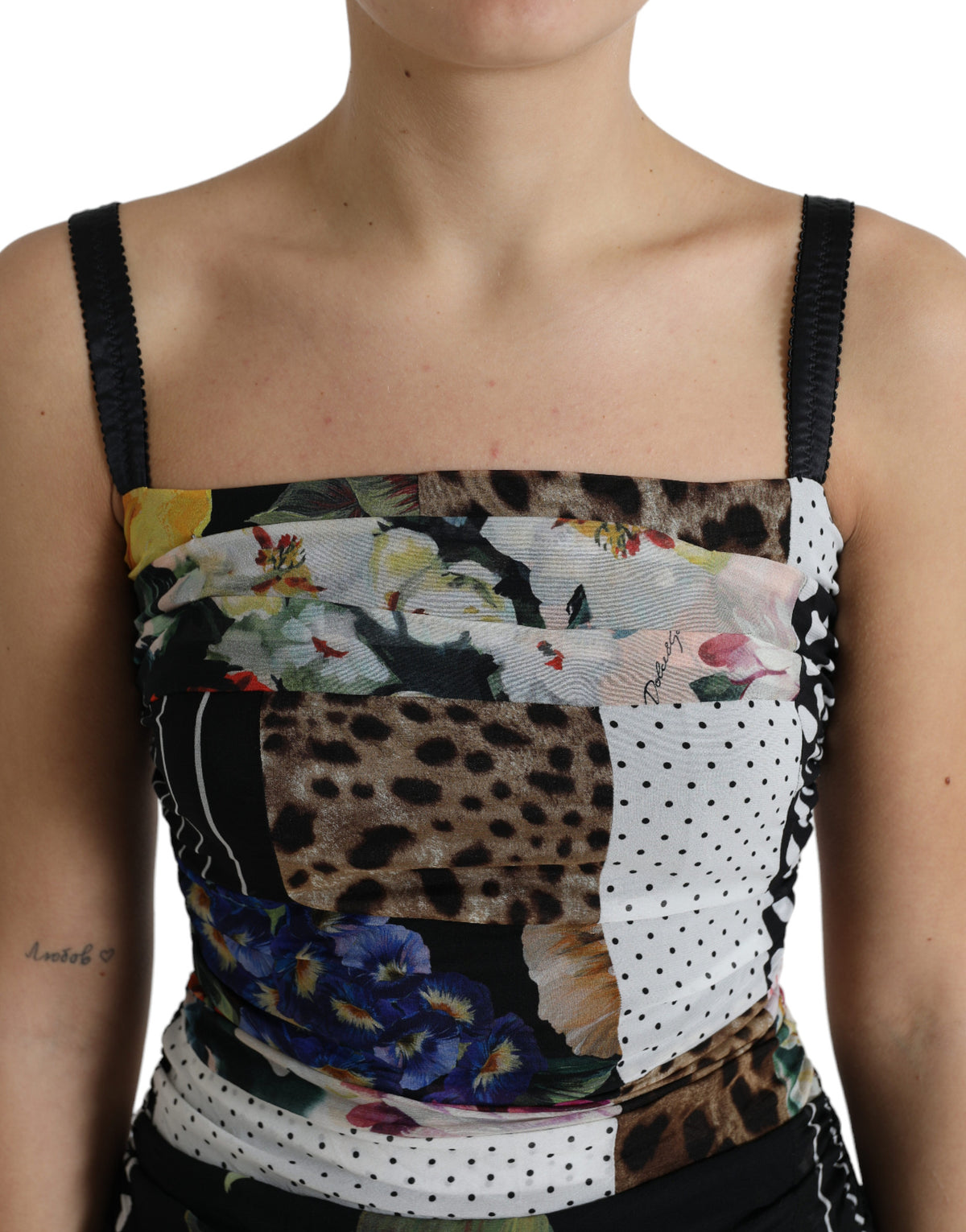 Dolce & Gabbana Multicolor Patchwork Midi Floral Leopard Bodycon Women's Dress