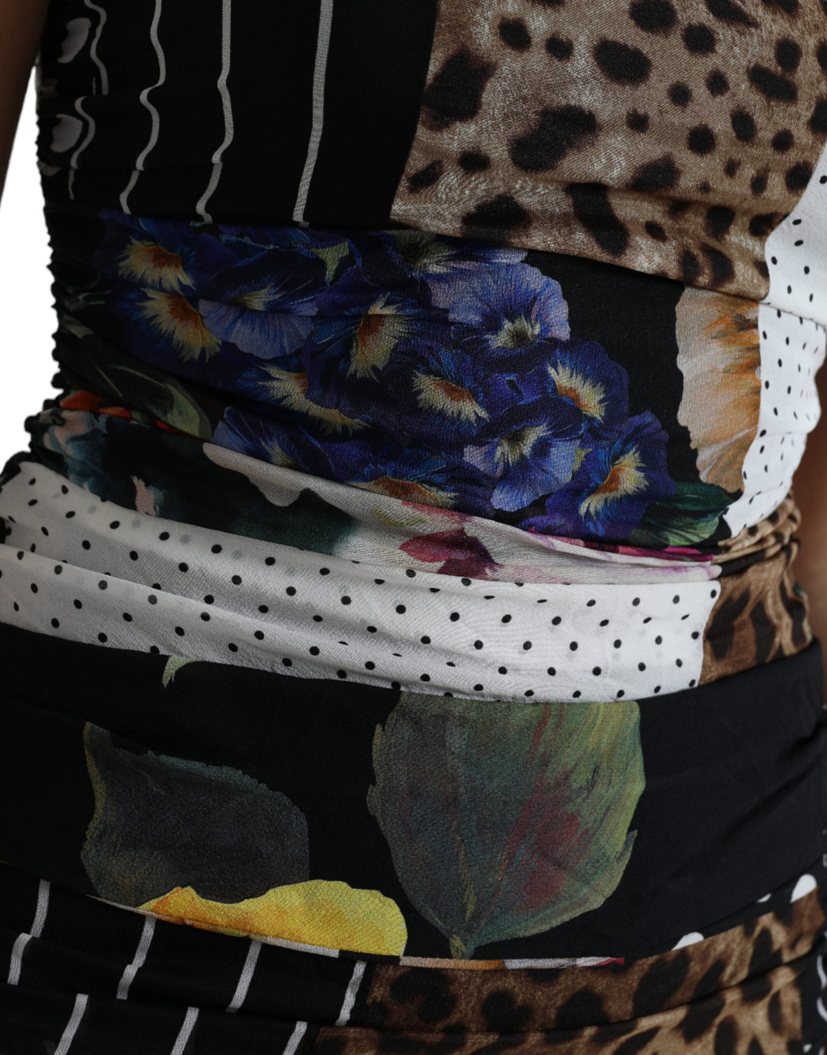 Dolce & Gabbana Multicolor Patchwork Midi Floral Leopard Bodycon Women's Dress