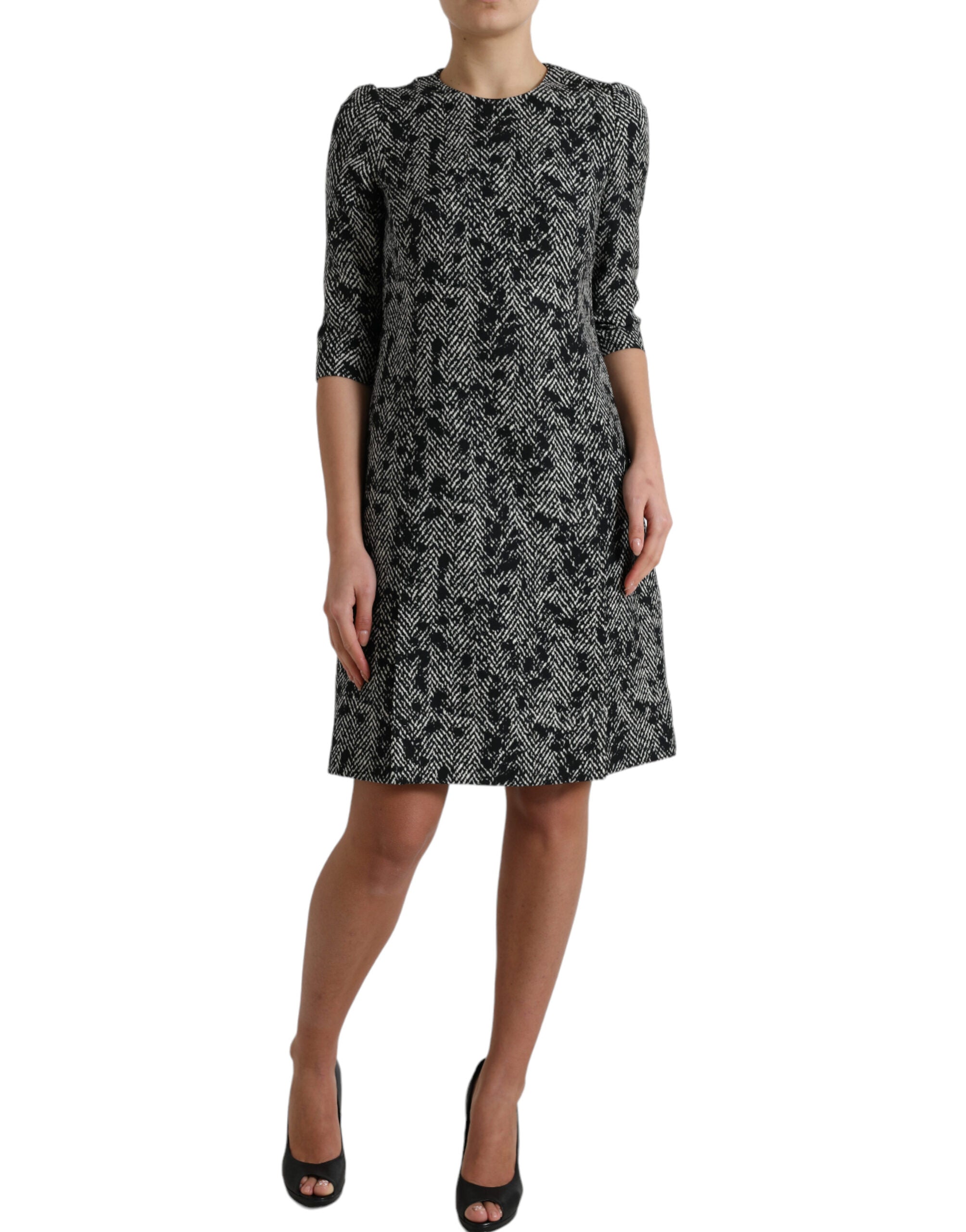 Dolce & Gabbana Black Chevron Polyester Shift Mini Women's Dress