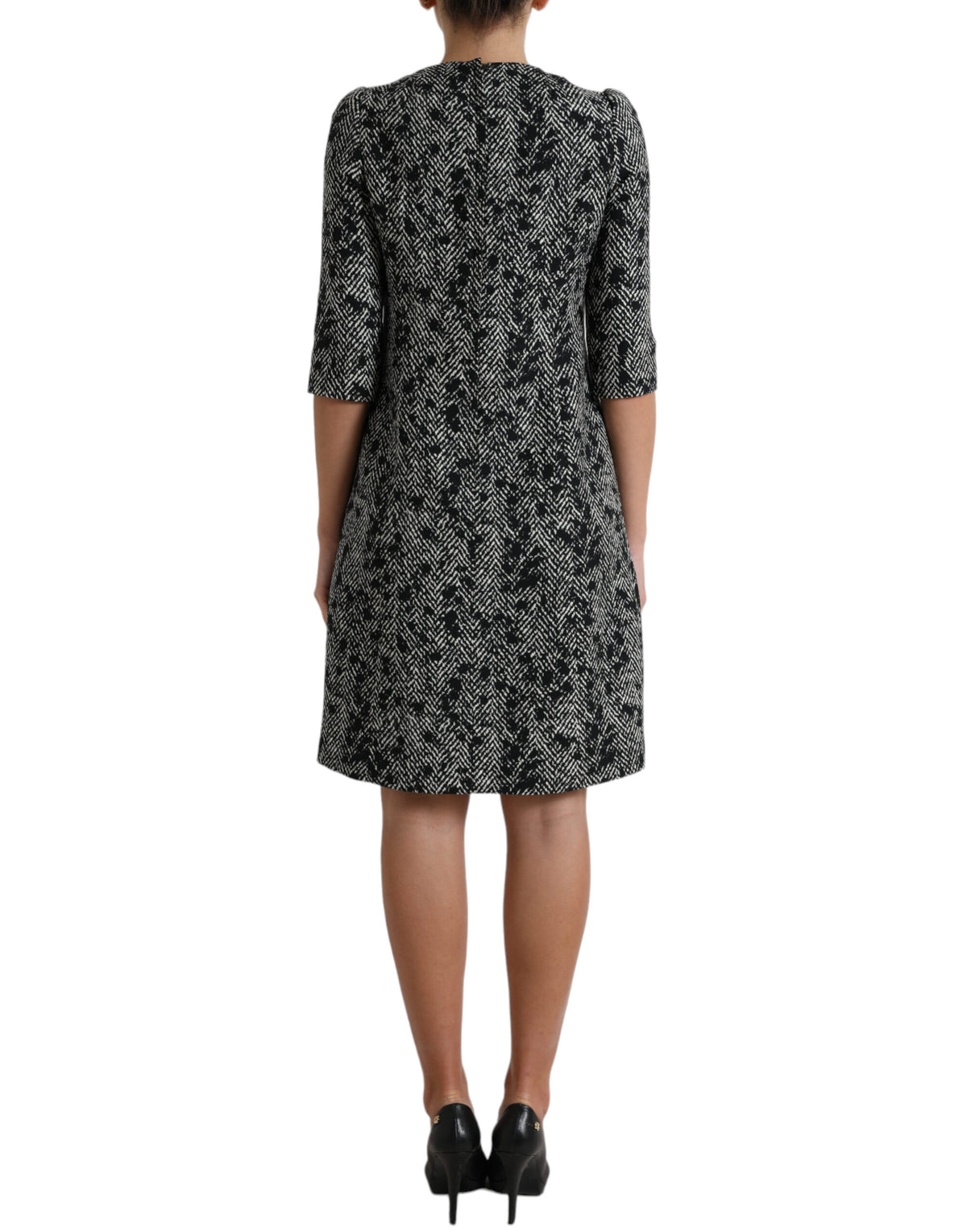Dolce & Gabbana Black Chevron Polyester Shift Mini Women's Dress