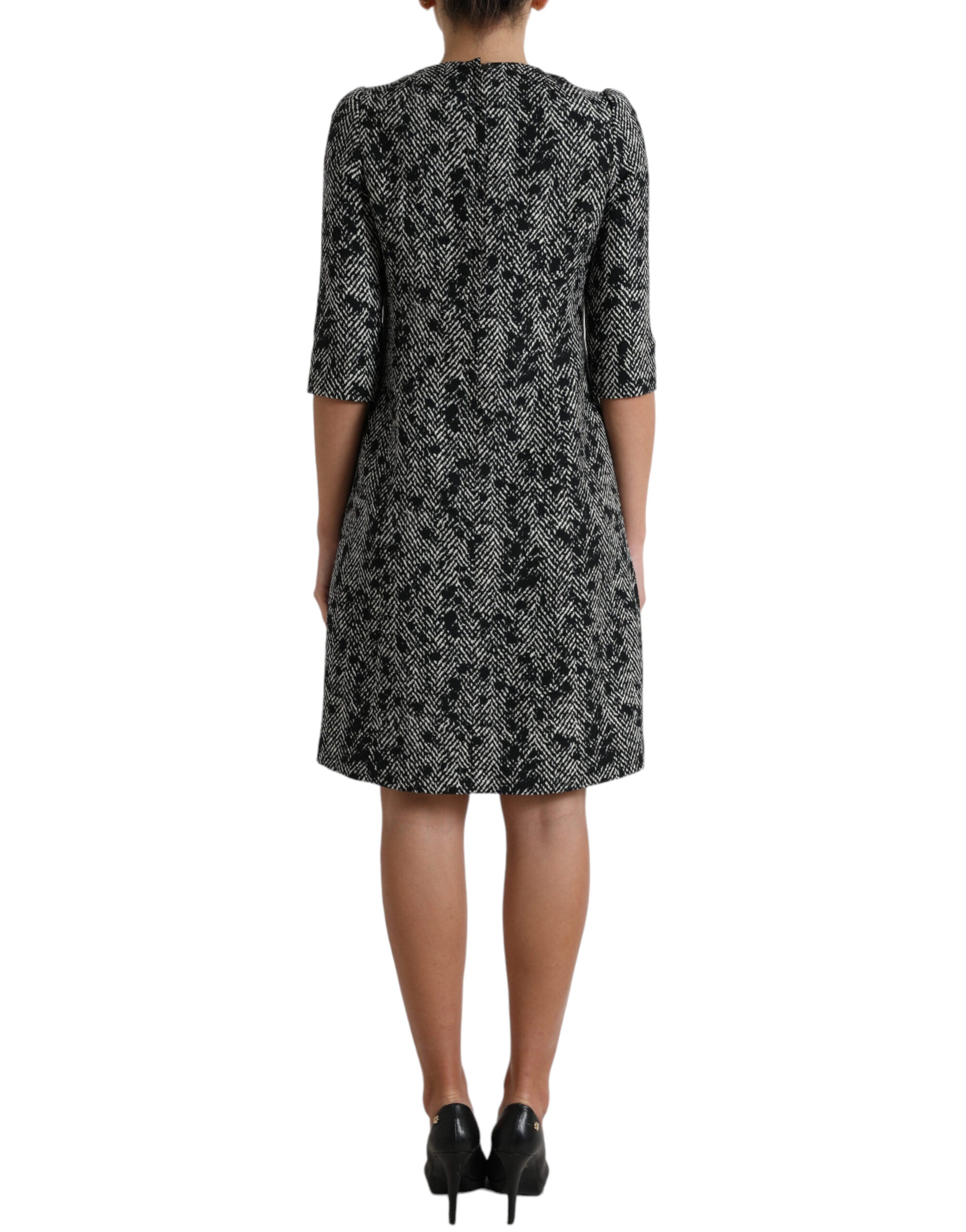 Dolce & Gabbana Black Chevron Polyester Shift Mini Women's Dress