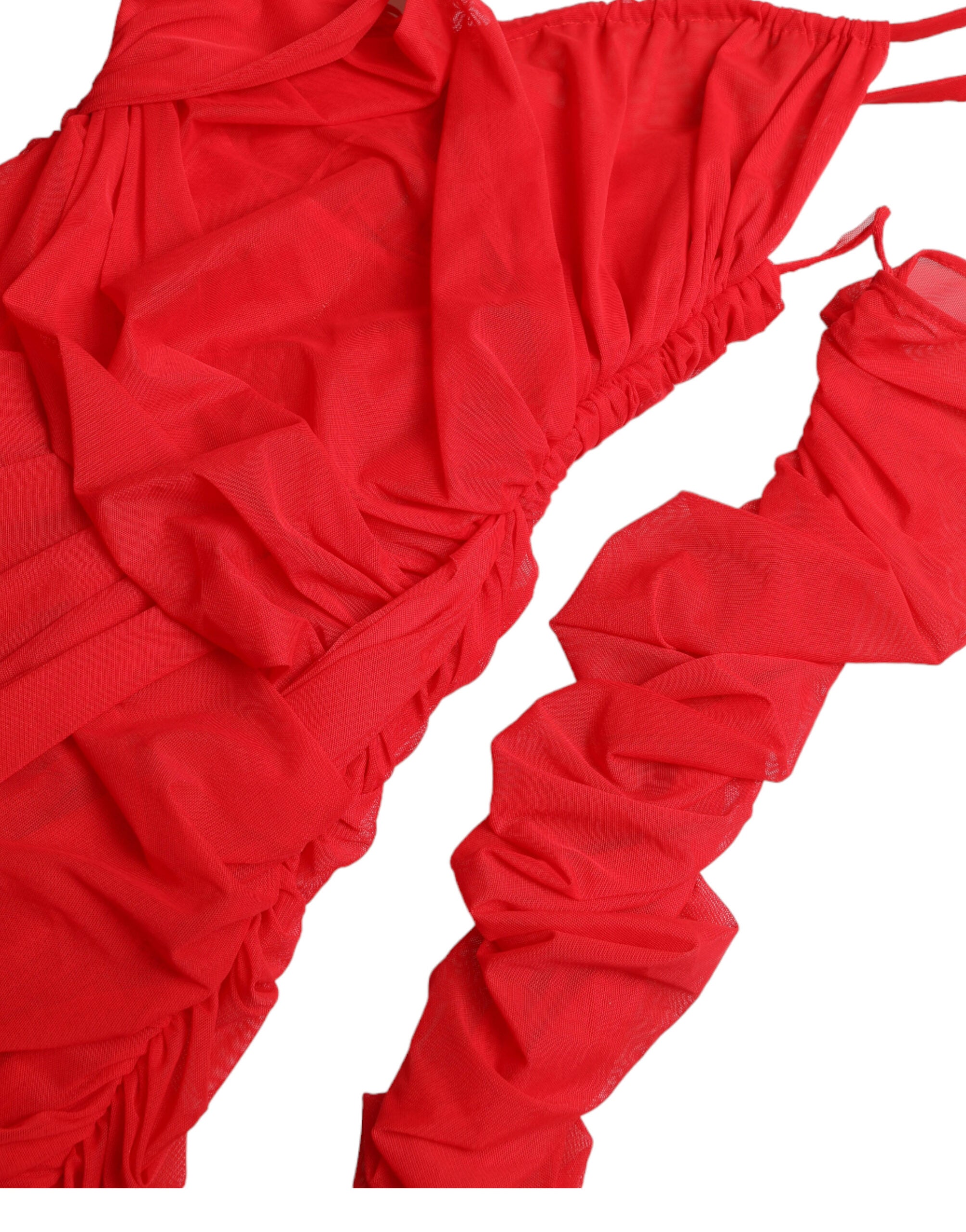 Dolce & Gabbana Red Nylon Stretch Cut Out Midi Women's Dress