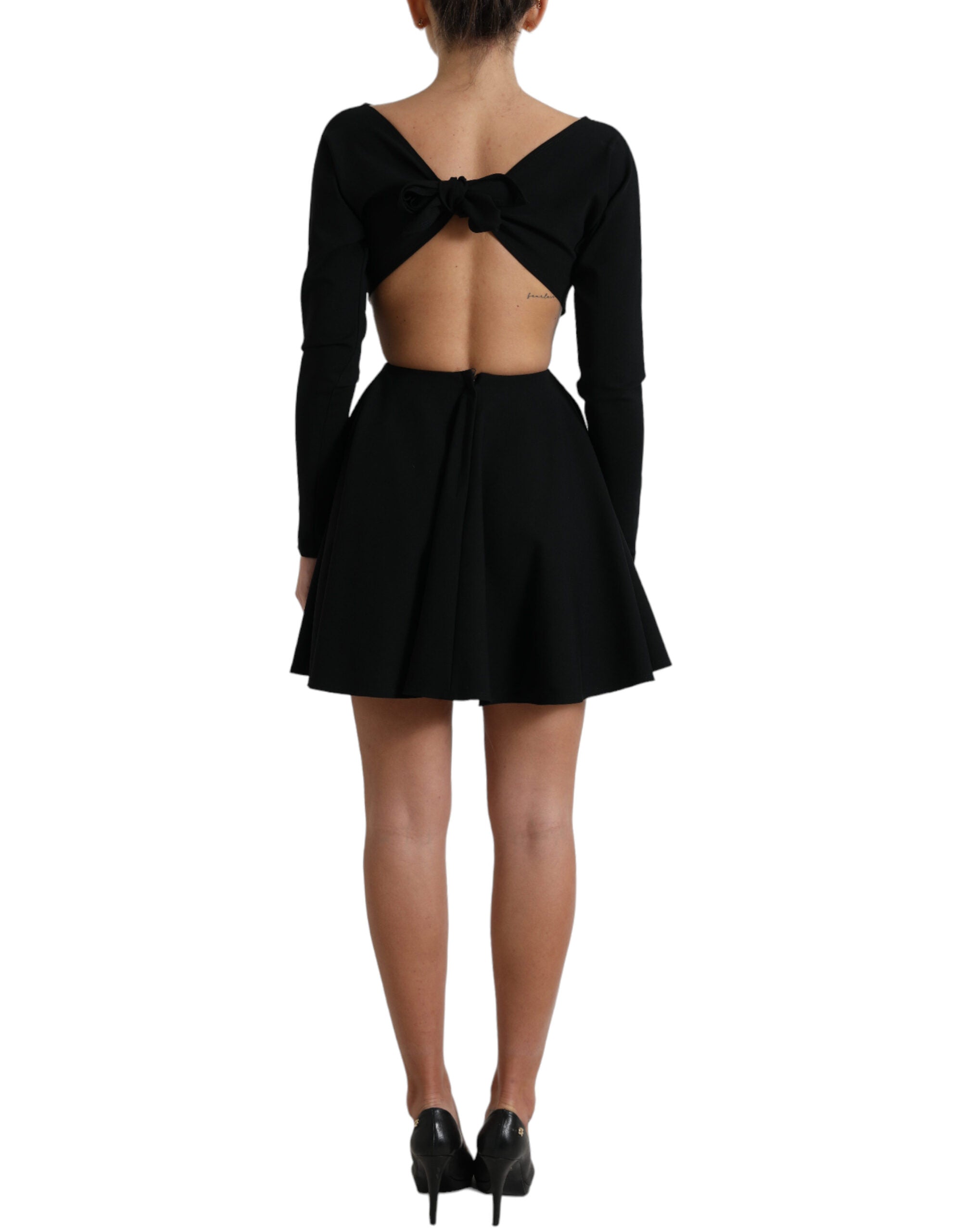 Dolce & Gabbana Black Viscose Cut Out A-line Long Sleeves Mini Women's Dress