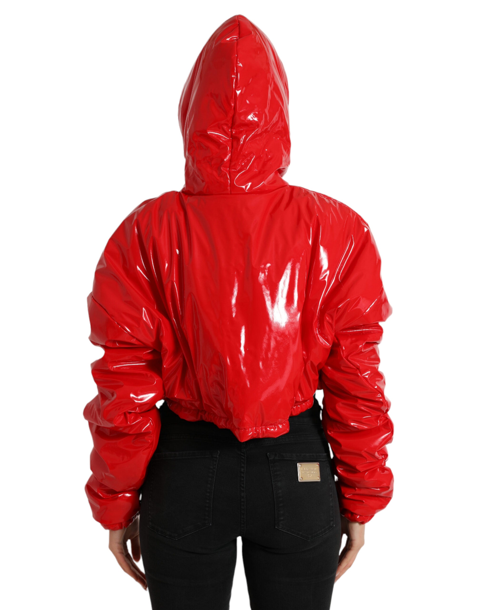 Dolce & Gabbana Shiny Red Hooded Cropped Short Coat Women's Jacket