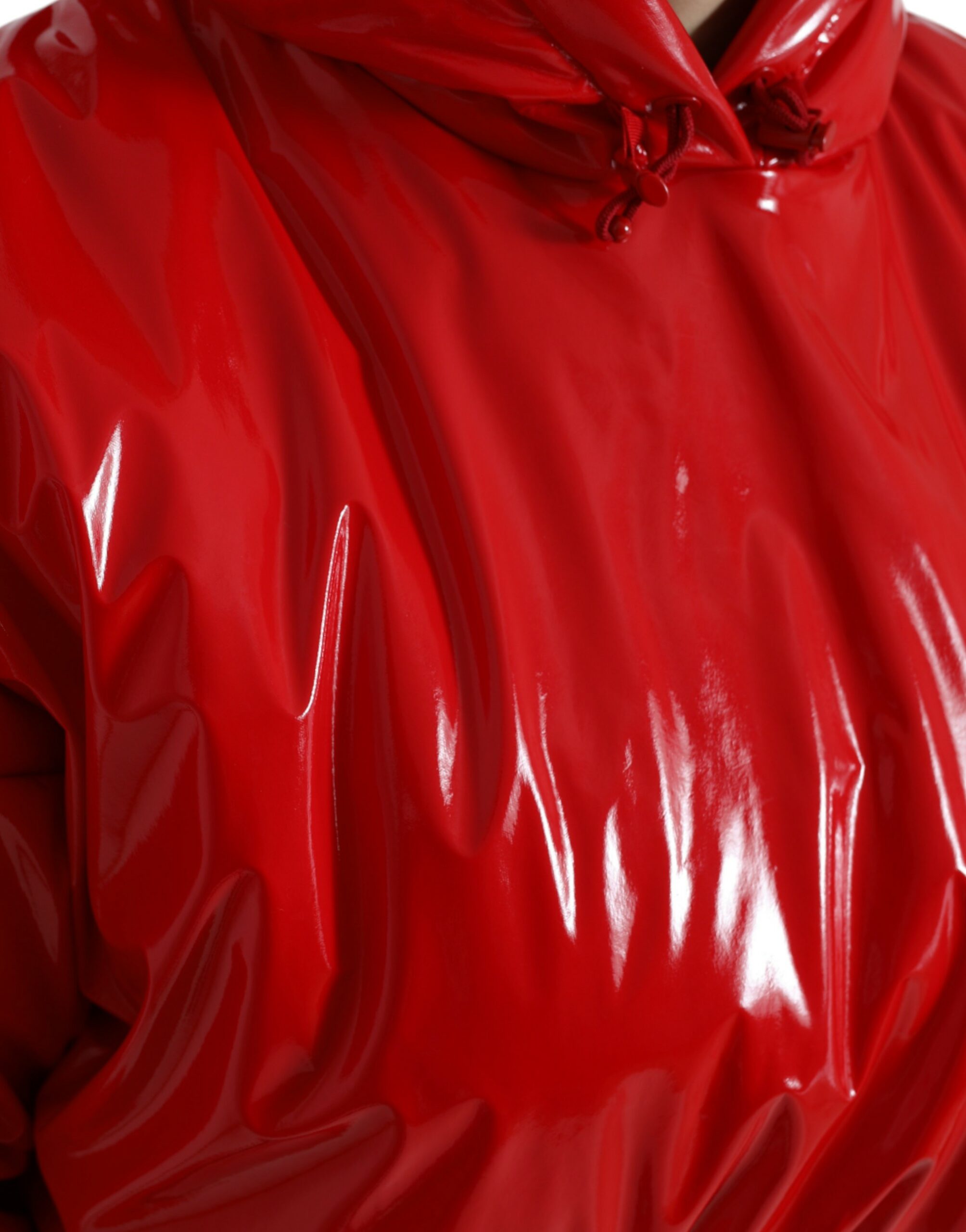 Dolce & Gabbana Shiny Red Hooded Cropped Short Coat Women's Jacket