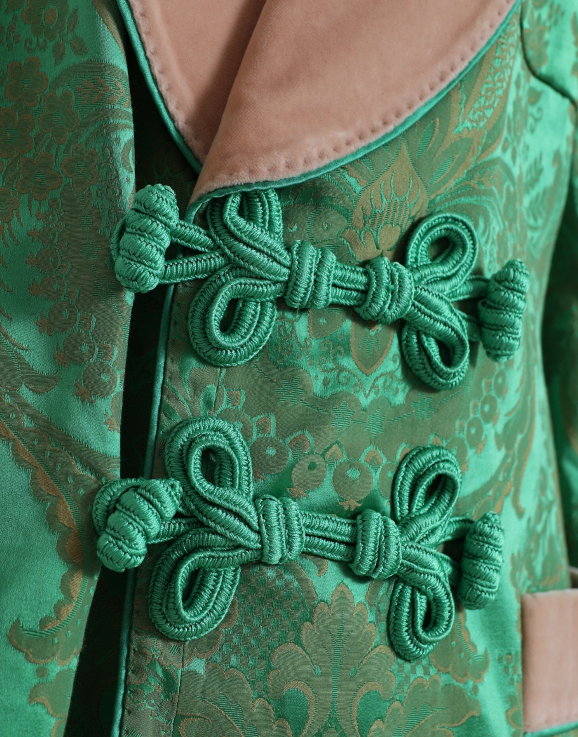 Dolce & Gabbana Green Floral Double Breasted Coat Women's Jacket