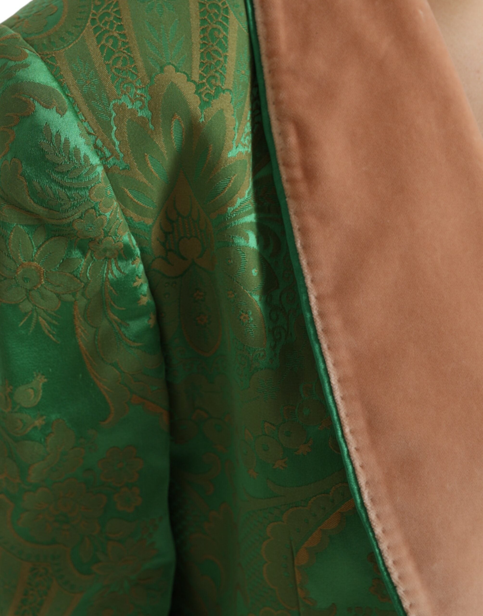 Dolce & Gabbana Green Floral Double Breasted Coat Women's Jacket