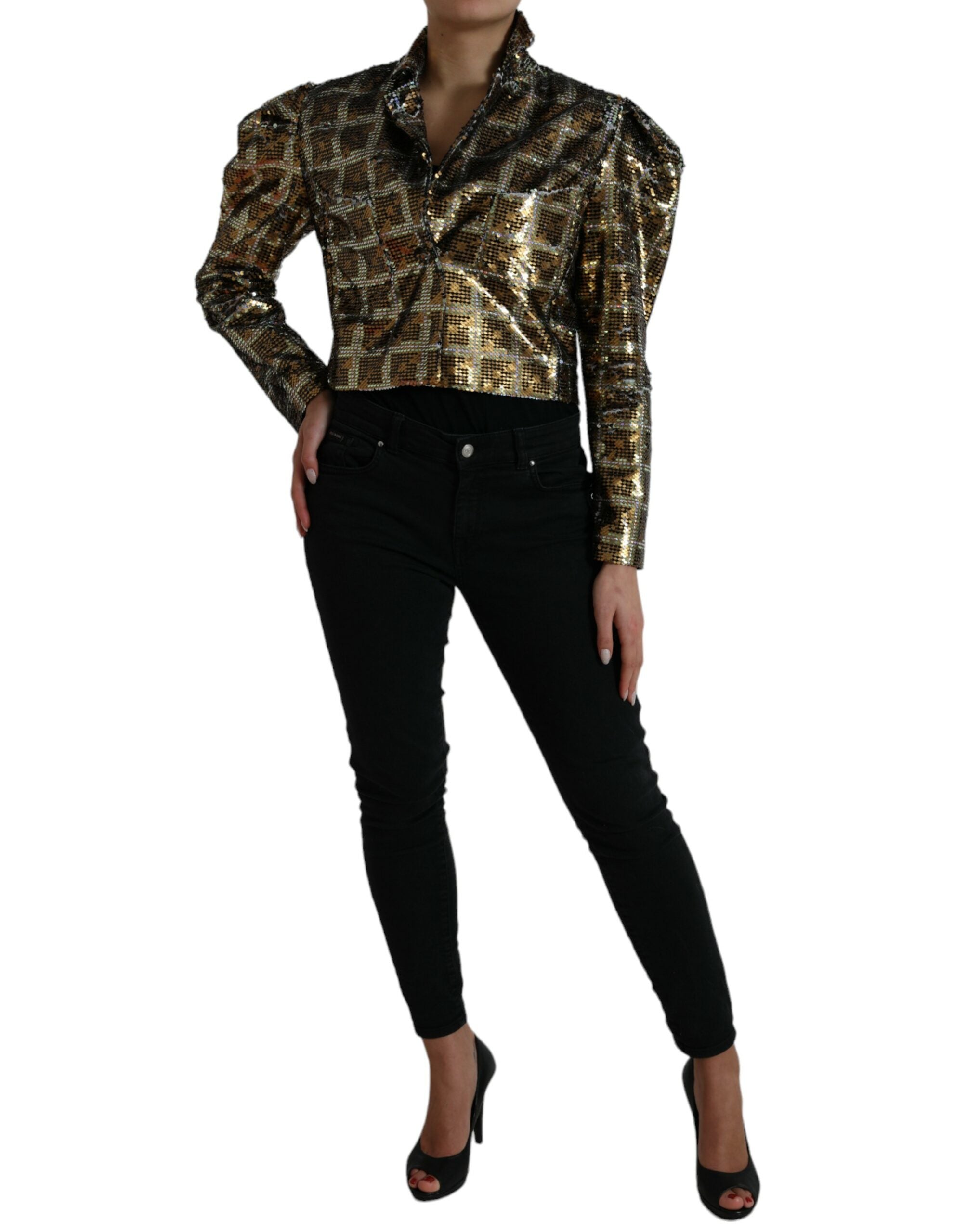 Dolce & Gabbana Multicolor Polyester Sequined Cropped Women's Jacket