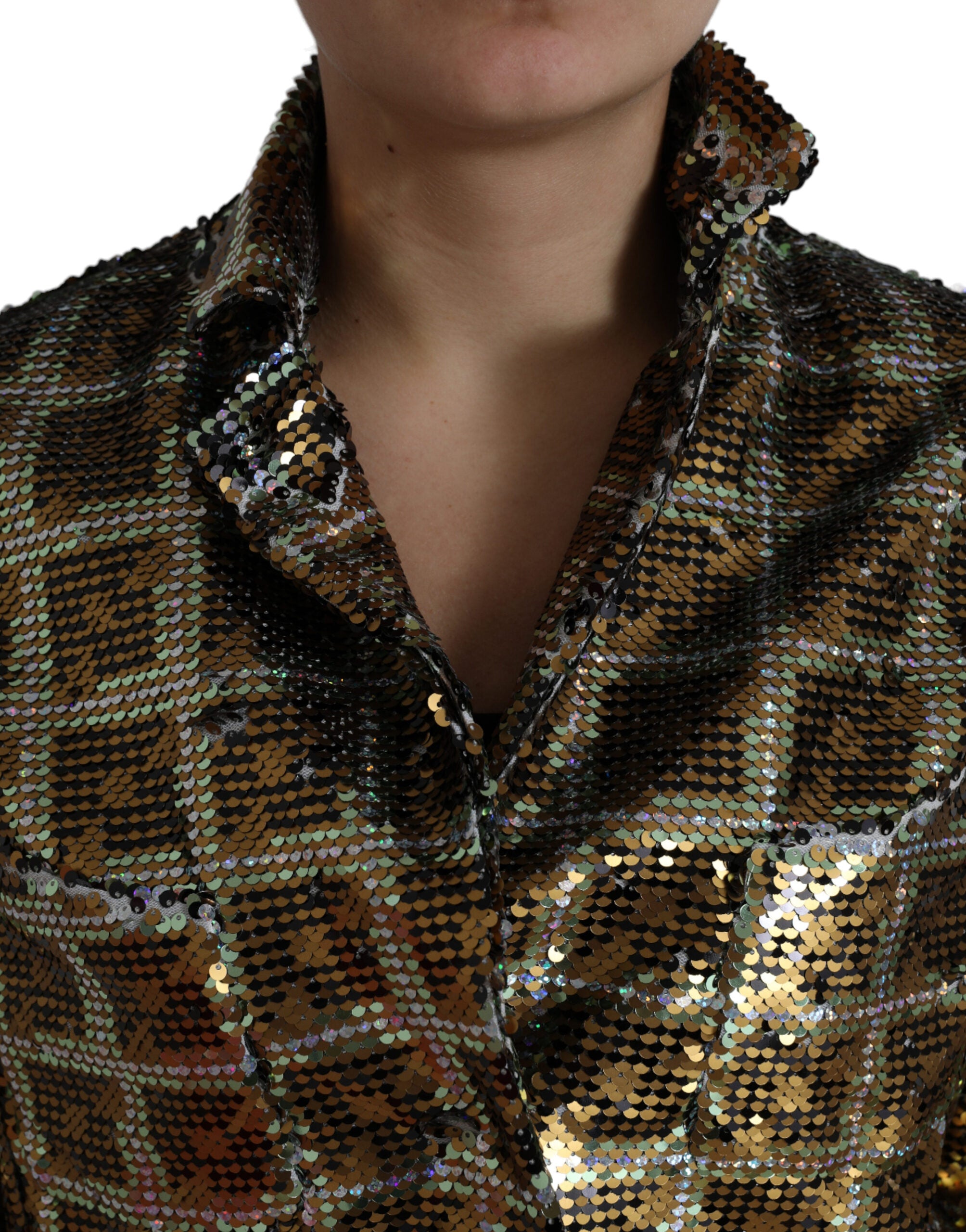 Dolce & Gabbana Multicolor Polyester Sequined Cropped Women's Jacket