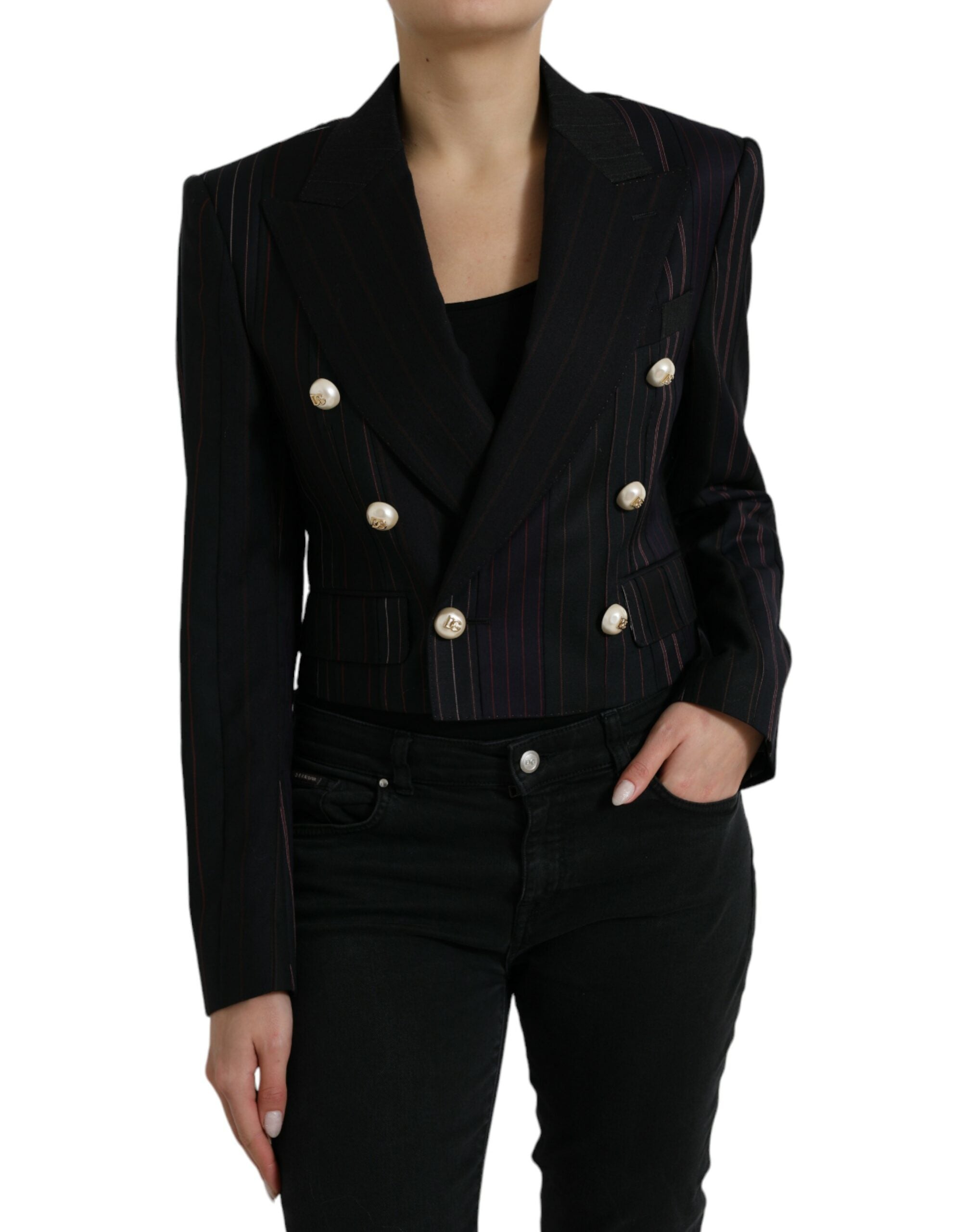 Dolce & Gabbana Black Striped SICILIA Double Breasted Women's Jacket