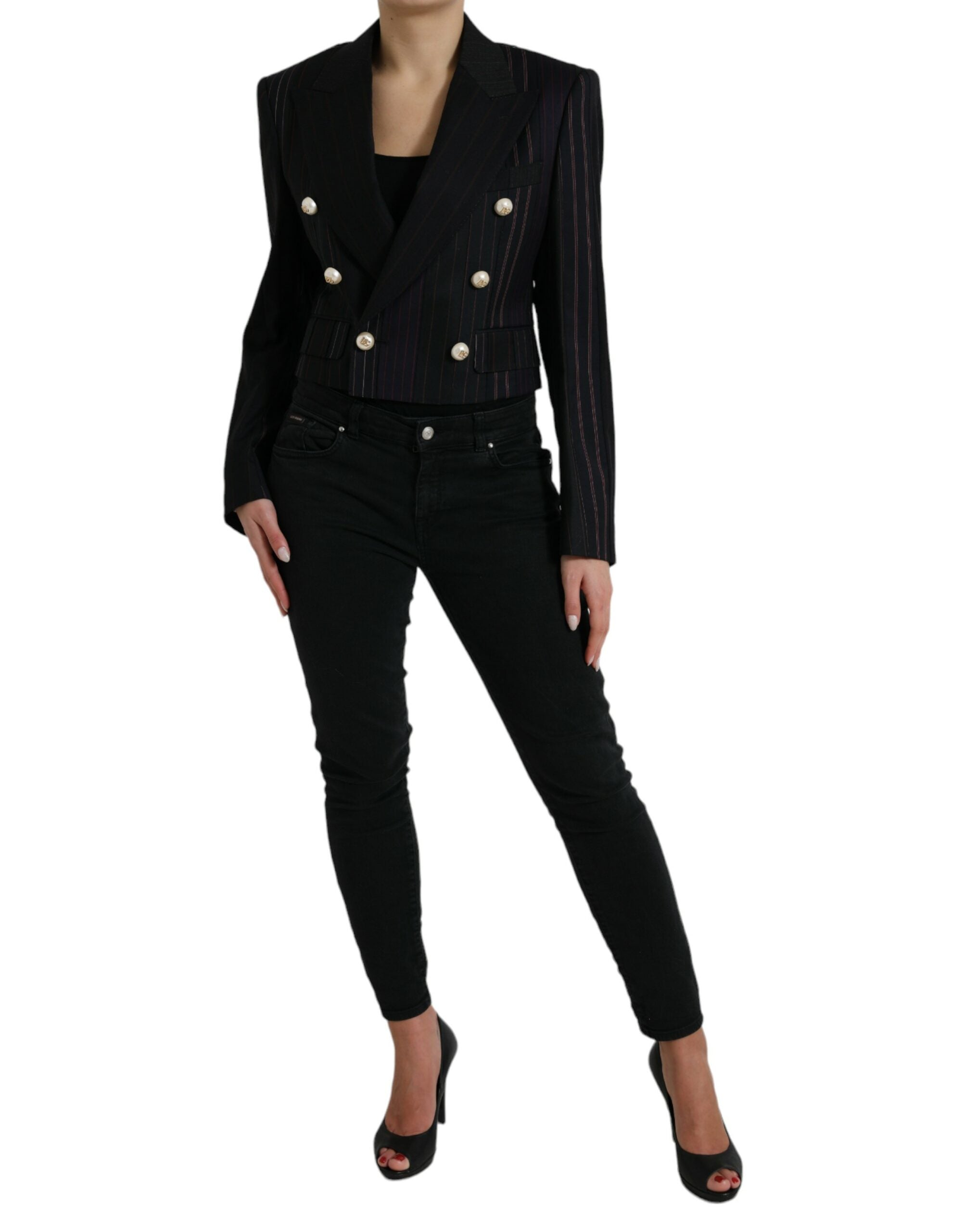 Dolce & Gabbana Black Striped SICILIA Double Breasted Women's Jacket