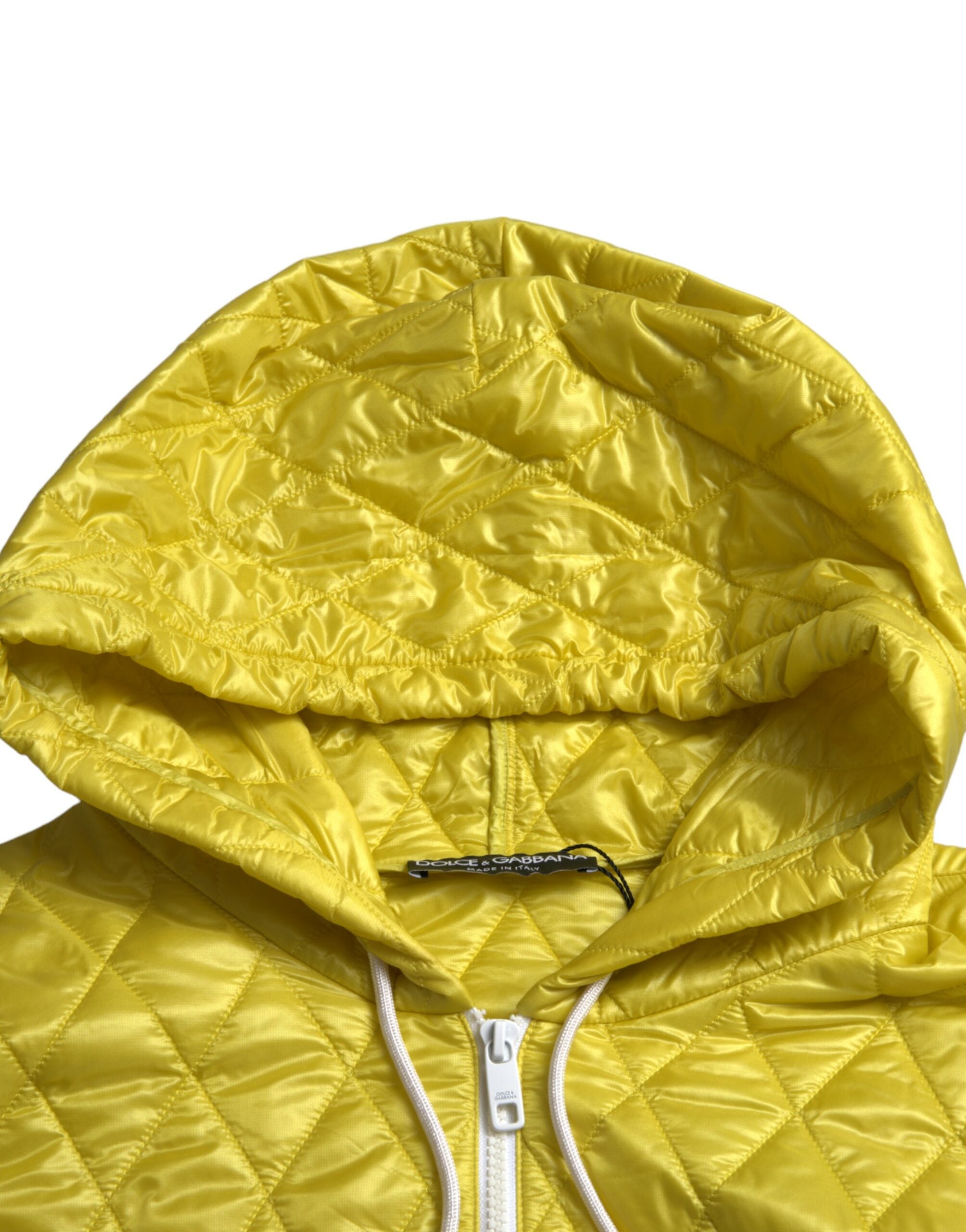 Dolce & Gabbana Yellow Nylon Quilted Hooded Pullover Women's Jacket