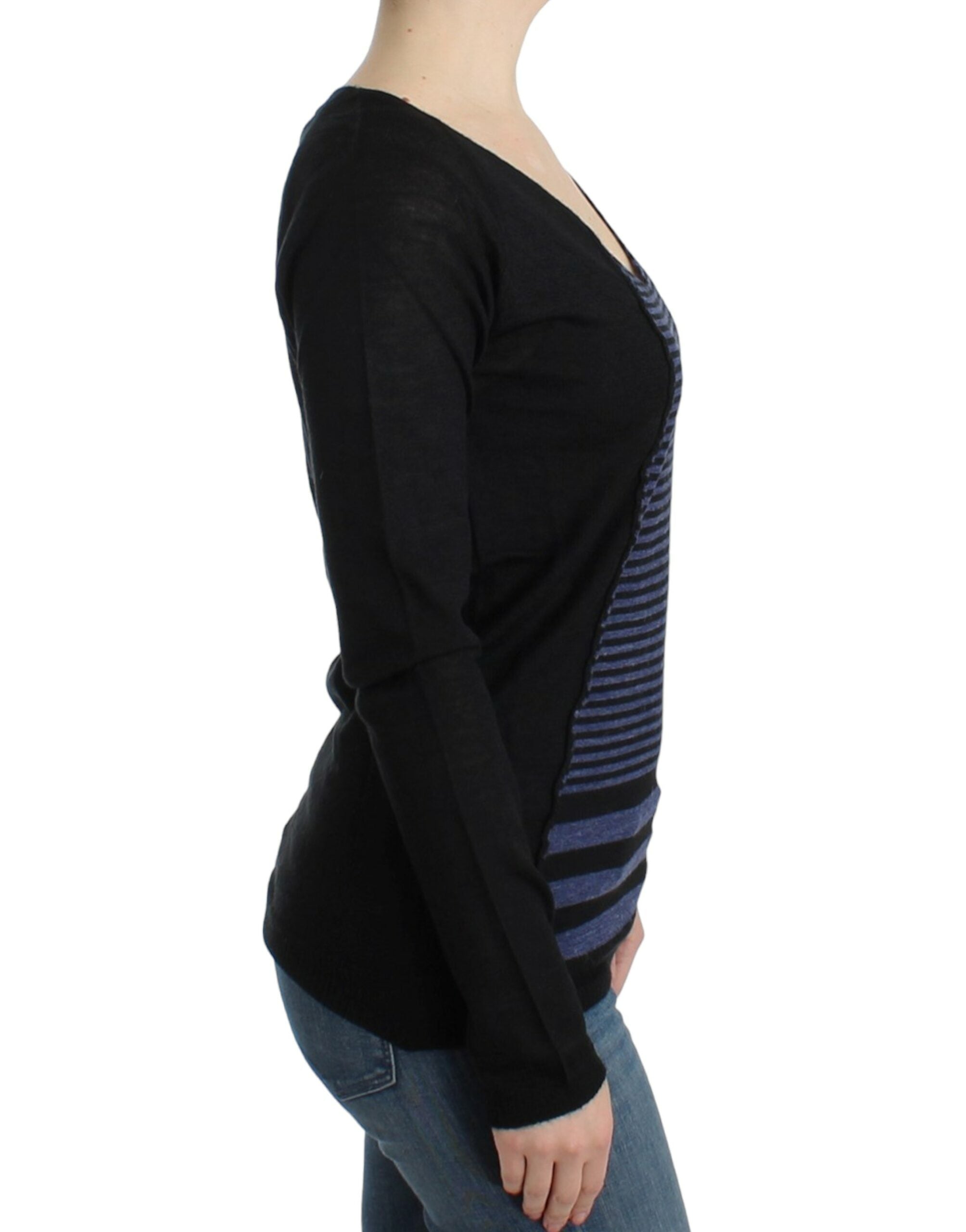 Costume National Chic Striped V-Neck Wool Blend Women's Sweater