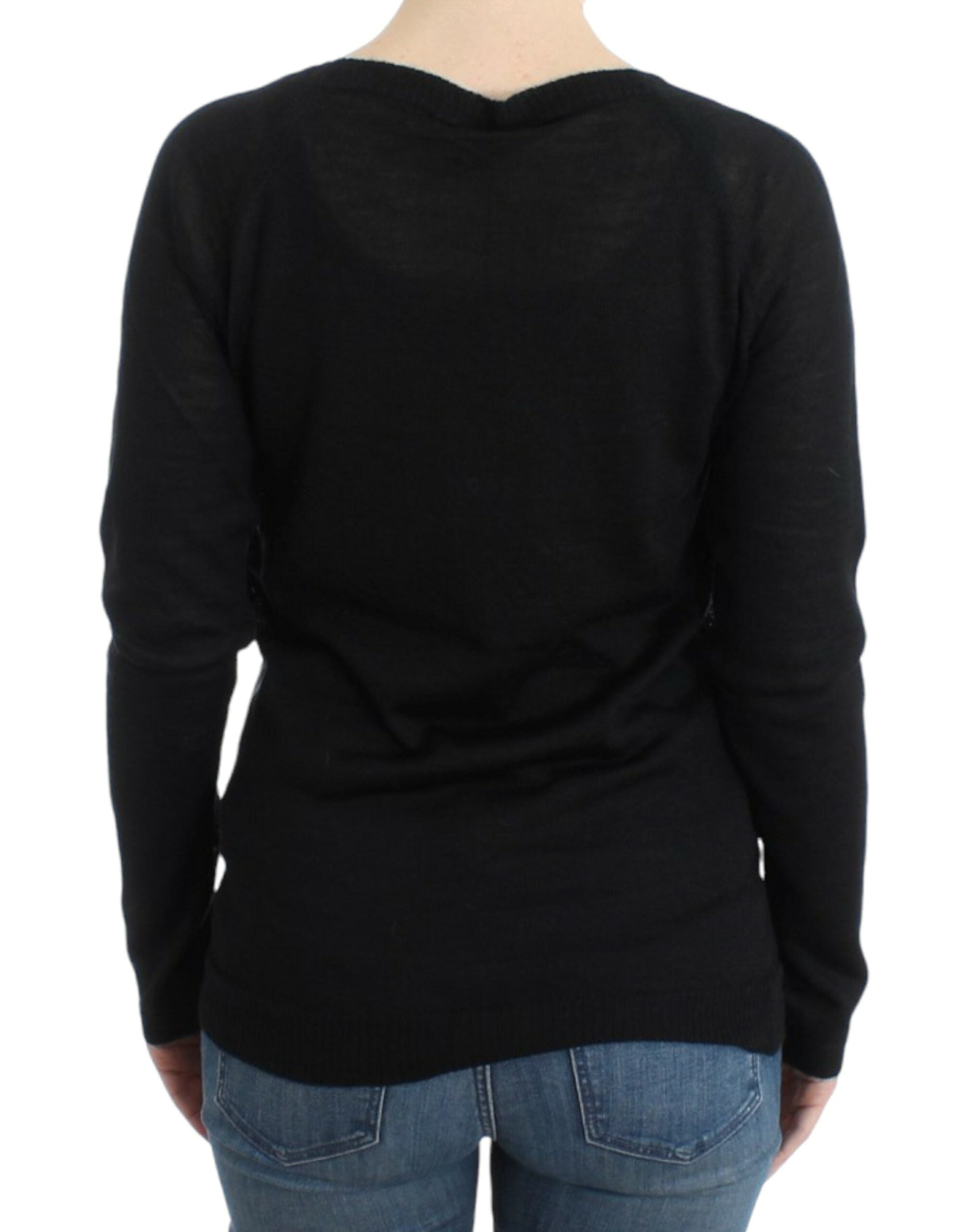 Costume National Chic Striped V-Neck Wool Blend Women's Sweater