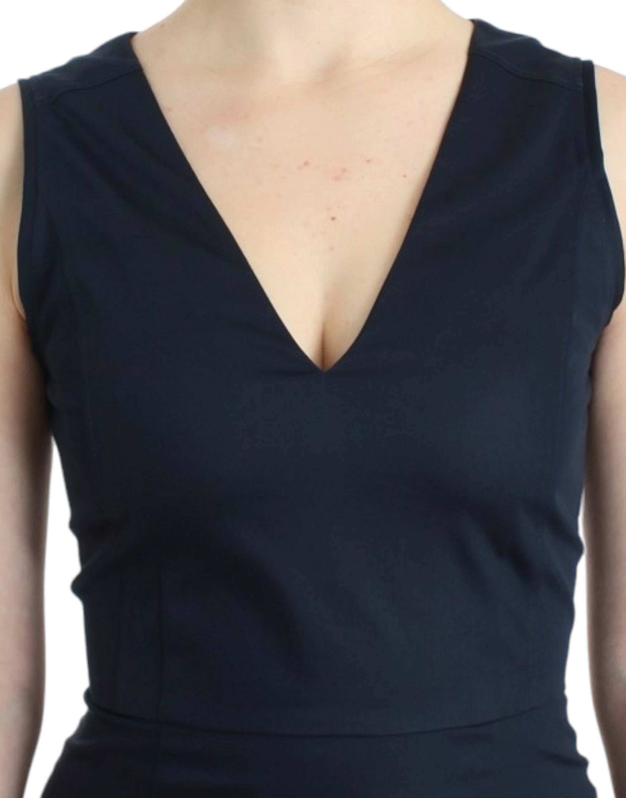 Costume National Chic Blue V-Neck Knee-Length Women's Dress
