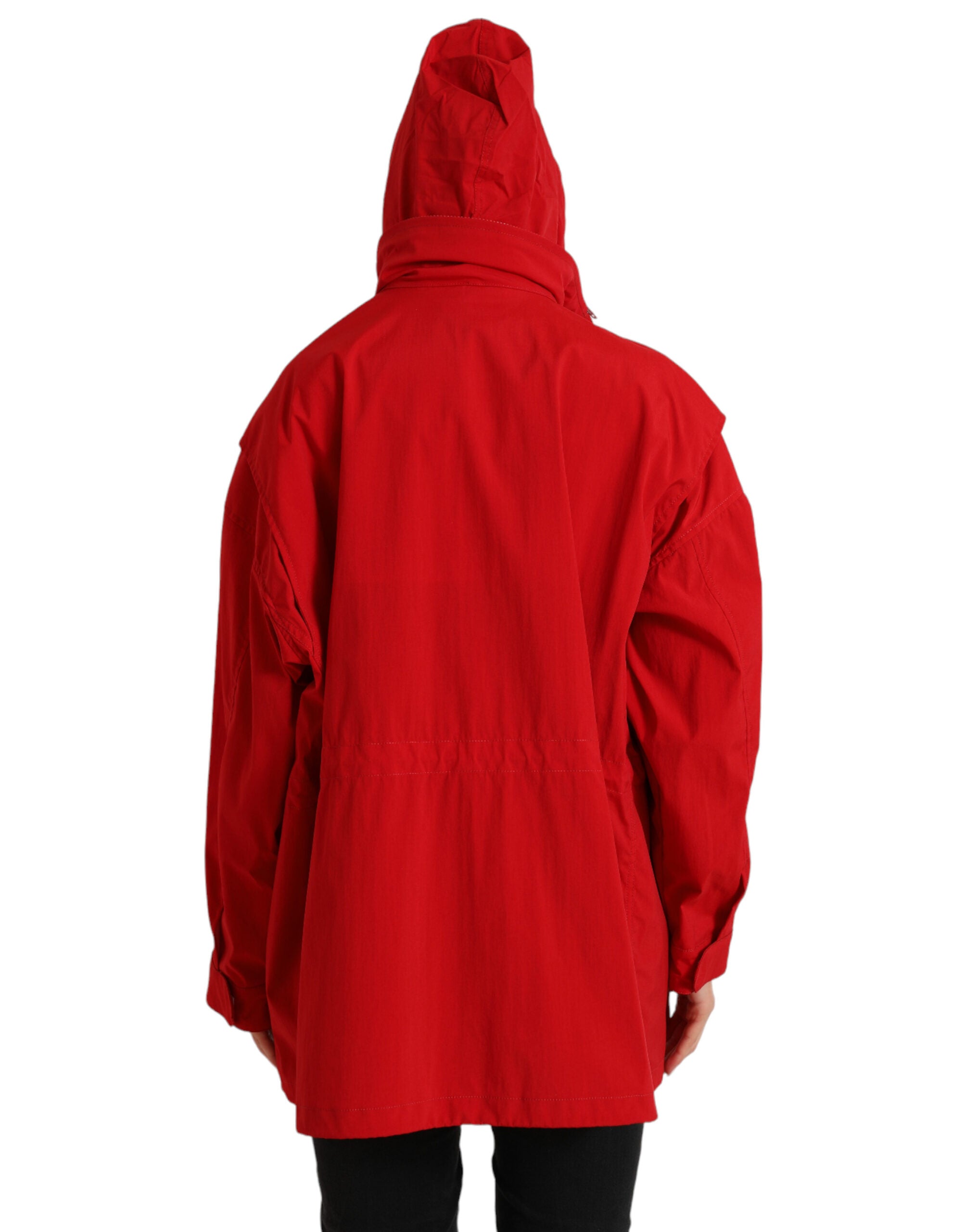 Dolce & Gabbana Red Polyester Hooded Button Rain Coat Women's Jacket