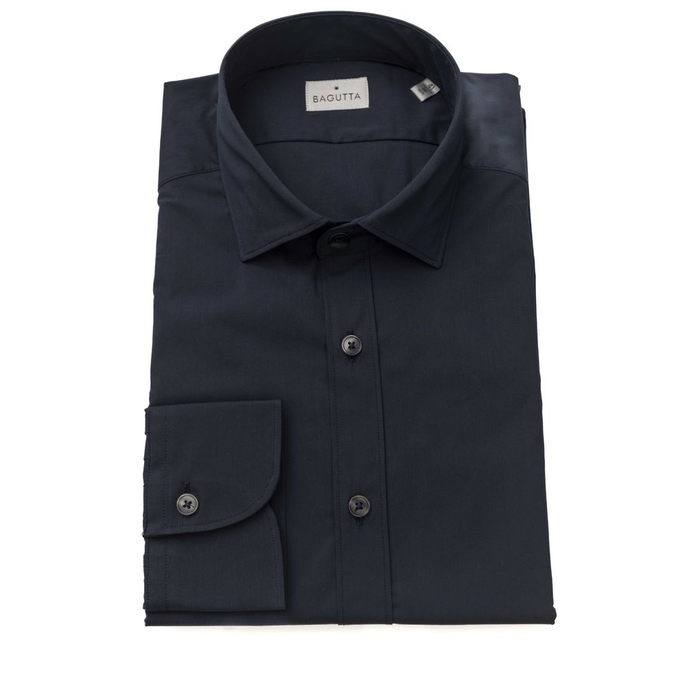 Bagutta Blue Cotton Men Shirt Slim Fit with French Men's Collar