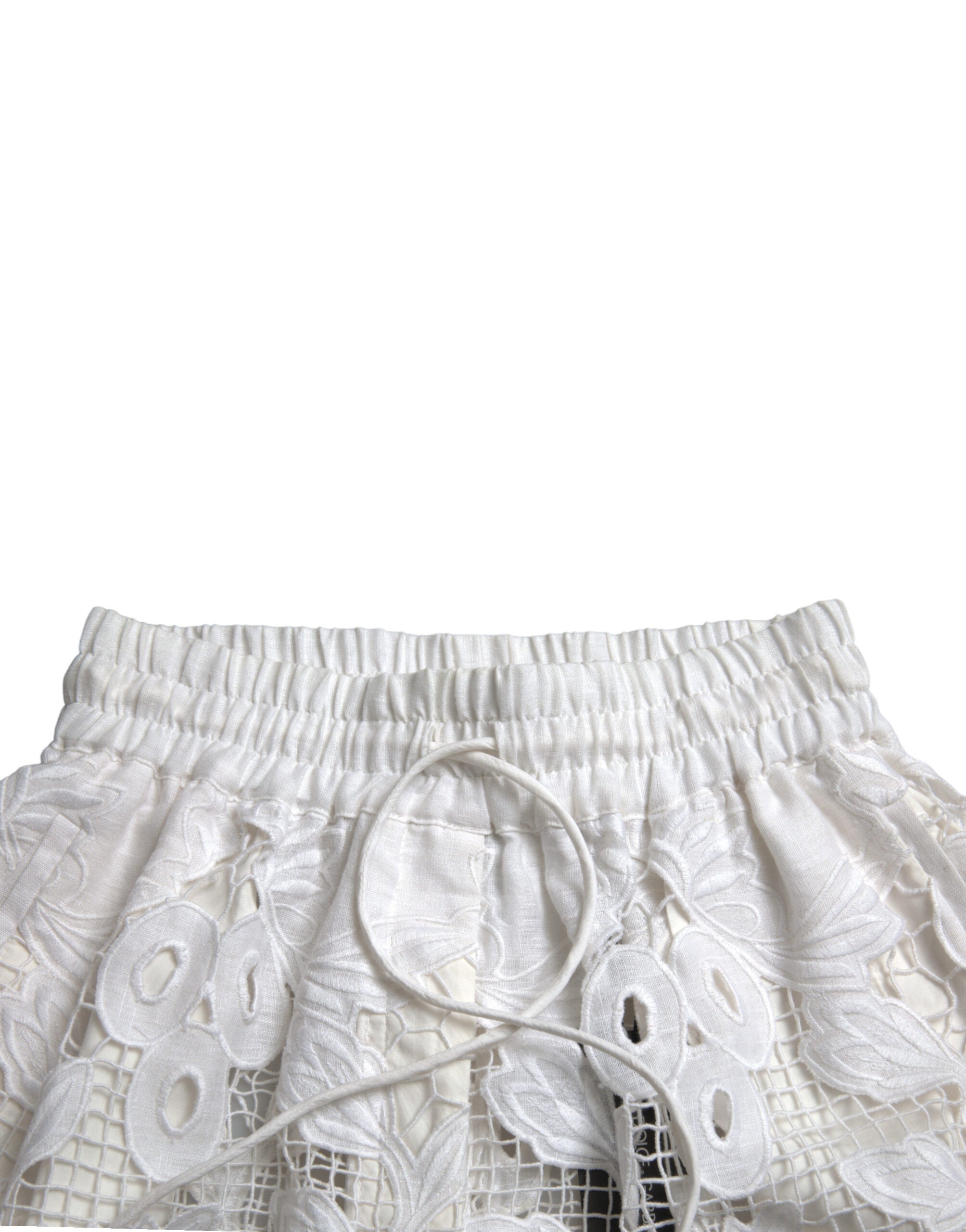 Dolce & Gabbana White Cotton Cutout High Waist Bermuda Women's Shorts