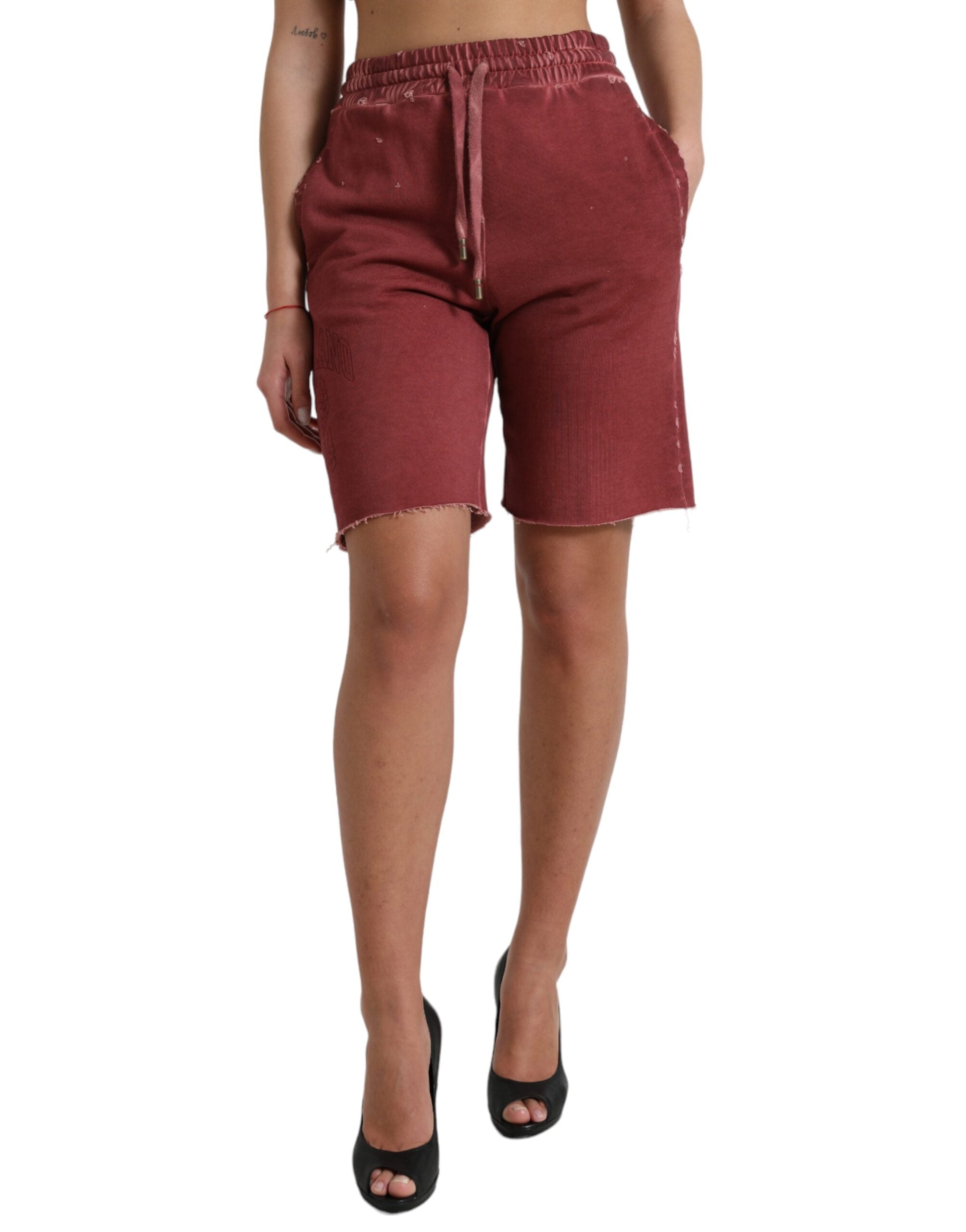 Dolce & Gabbana Chic Maroon High-Waist Designer Women's Sweatshorts