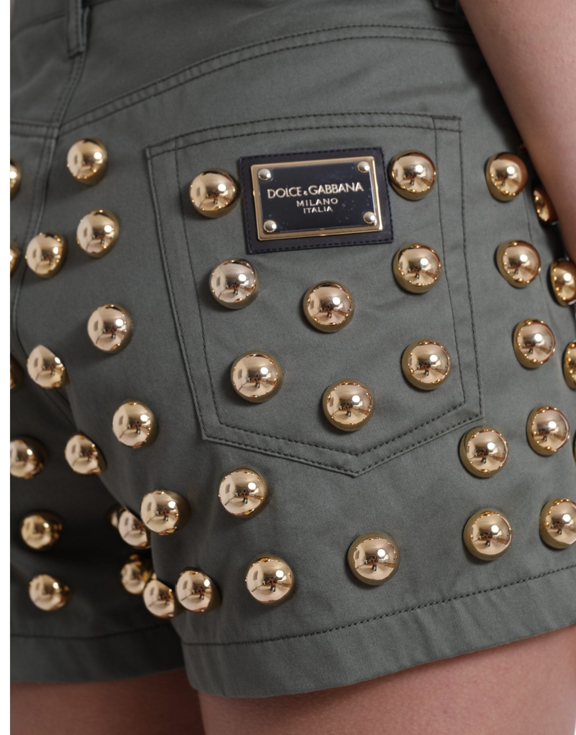 Dolce & Gabbana Green Embellished Cotton High Waist Hot Pants Women's Shorts