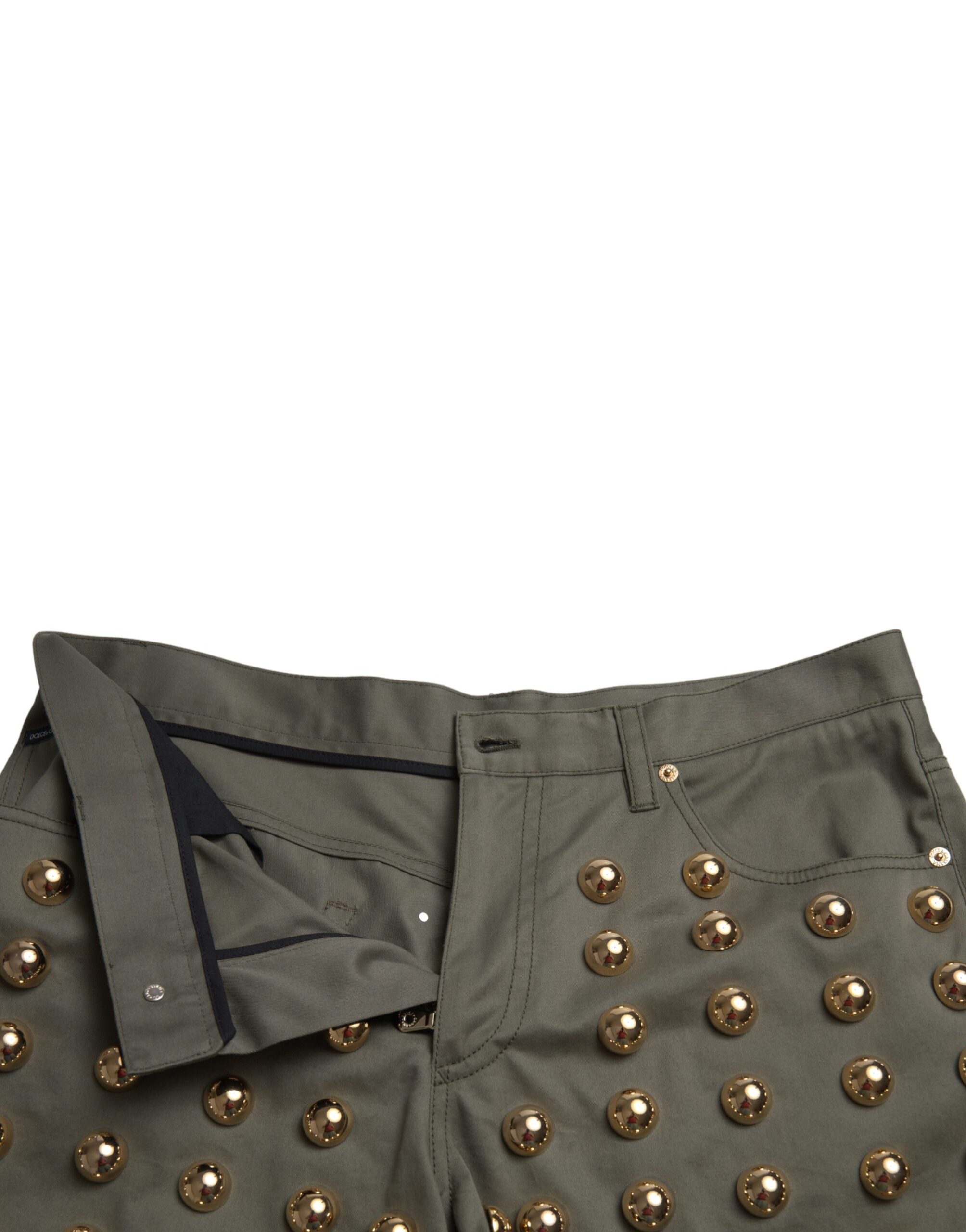 Dolce & Gabbana Green Embellished Cotton High Waist Hot Pants Women's Shorts