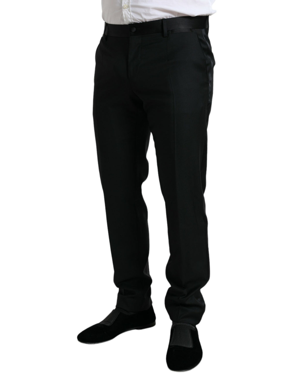 Dolce & Gabbana Black Wool Slim Fit Formal Trouser Dress Men's Pants