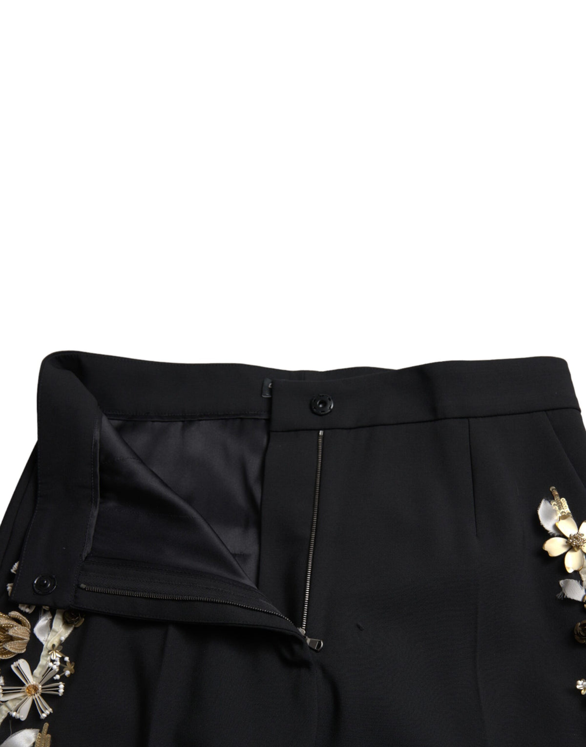 Dolce & Gabbana Black Floral Applique High Waist Tapered Women's Pants