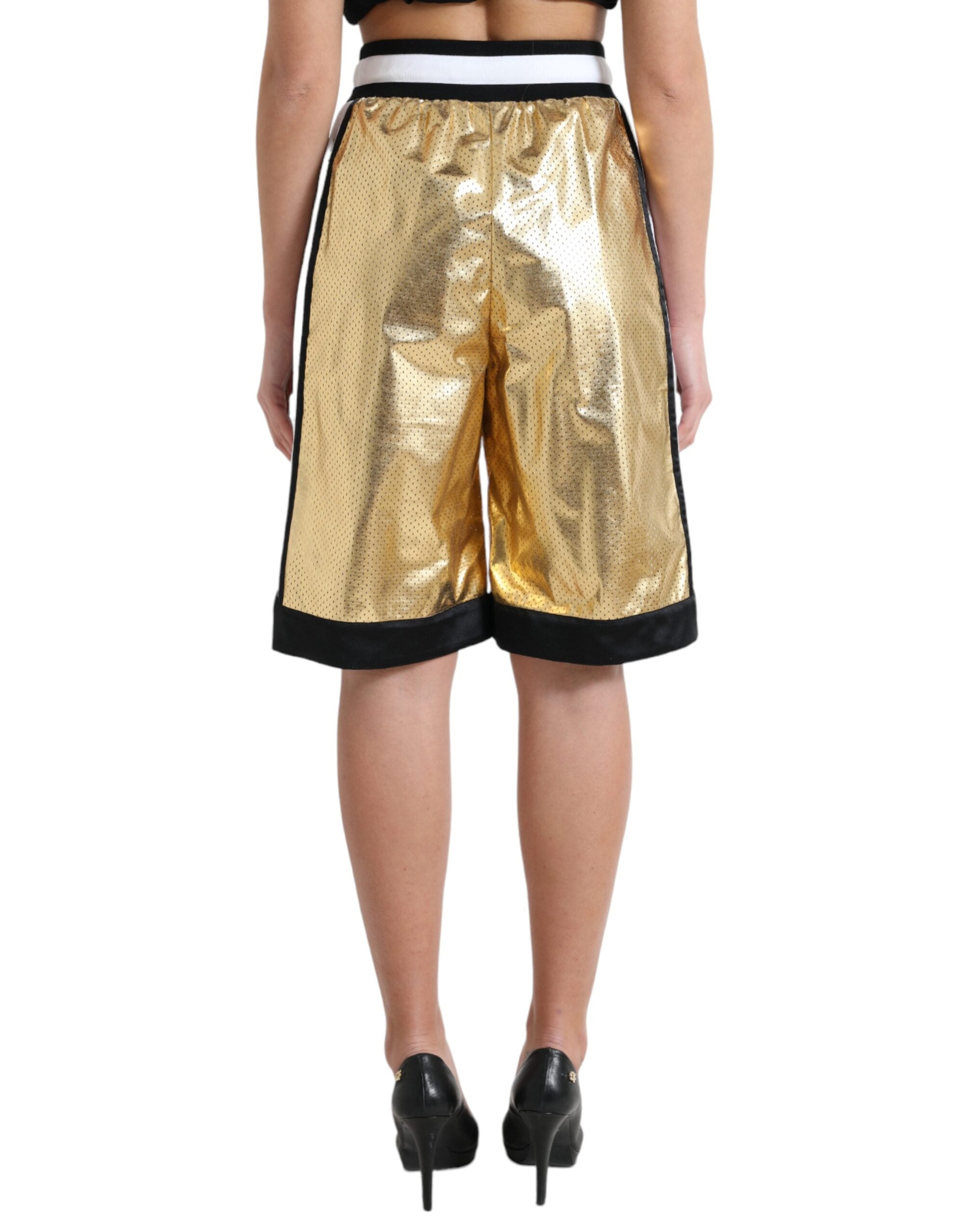 Dolce & Gabbana Gold Polyester Perforated High Waist Women's Shorts