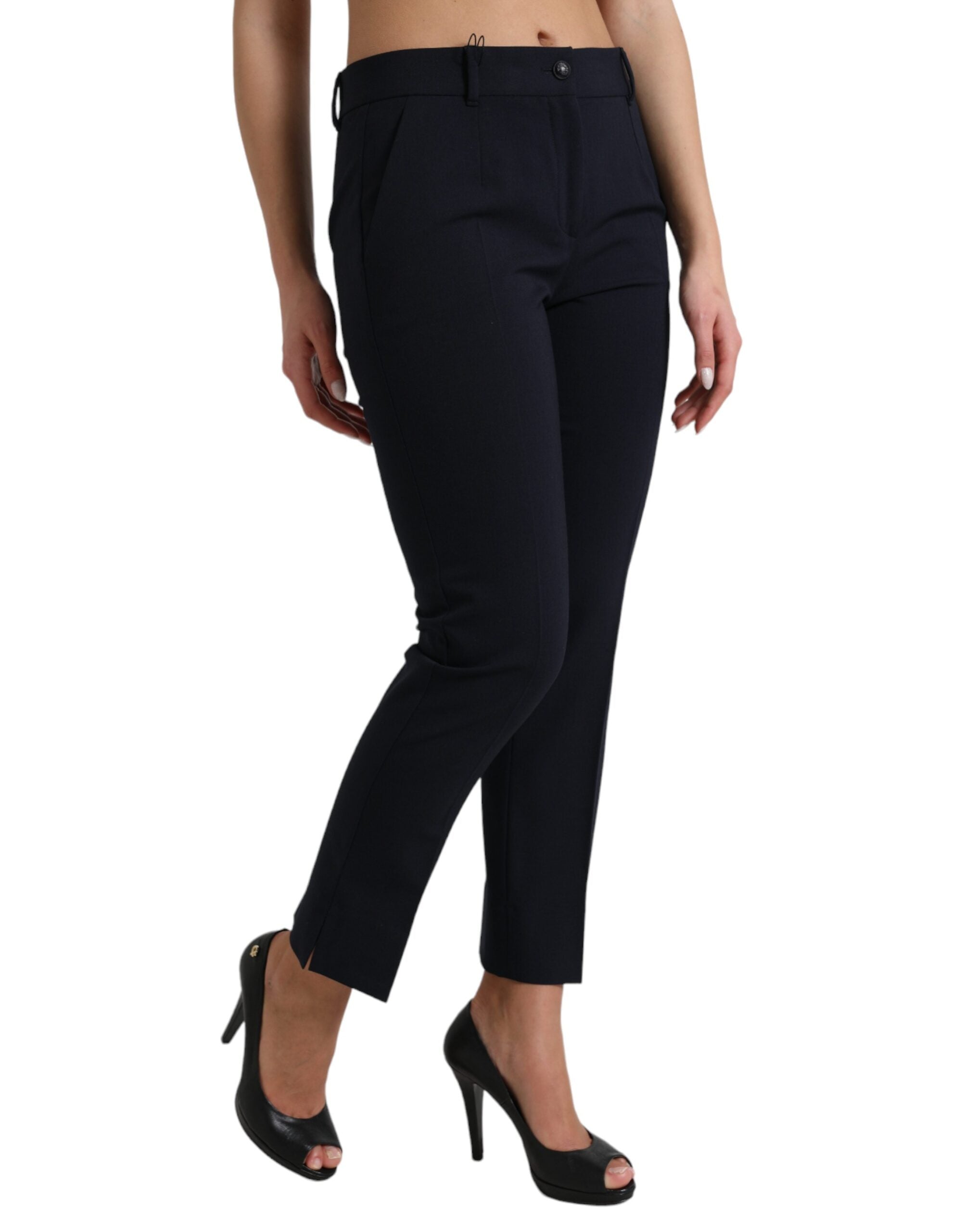 Dolce & Gabbana Blue Mid Waist Tapered Cropped Women's Pants