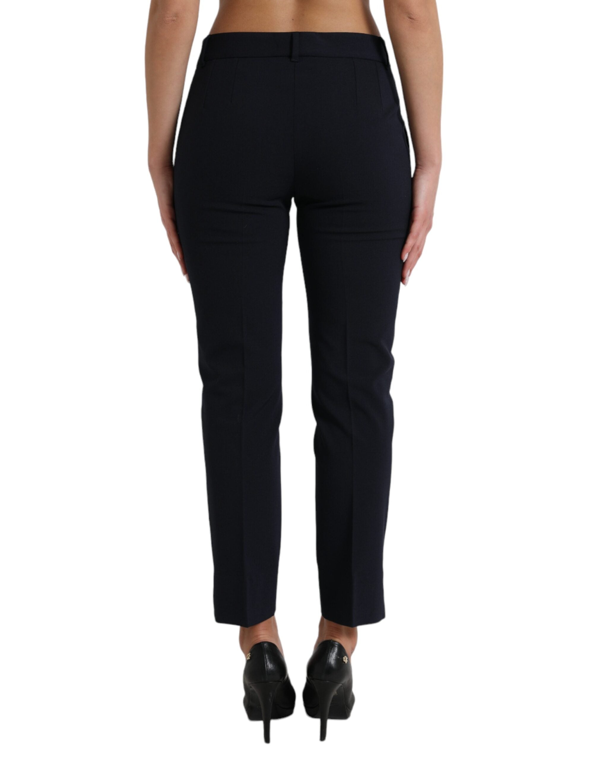Dolce & Gabbana Blue Mid Waist Tapered Cropped Women's Pants