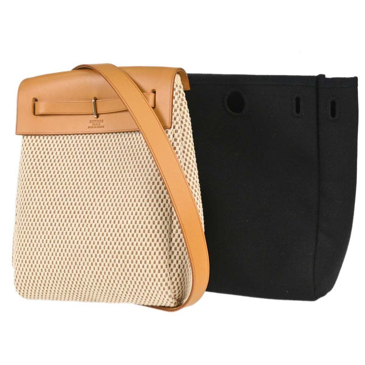 Hermes Herbag Toile And Leather Beige Canvas Handbag (Pre-Owned)