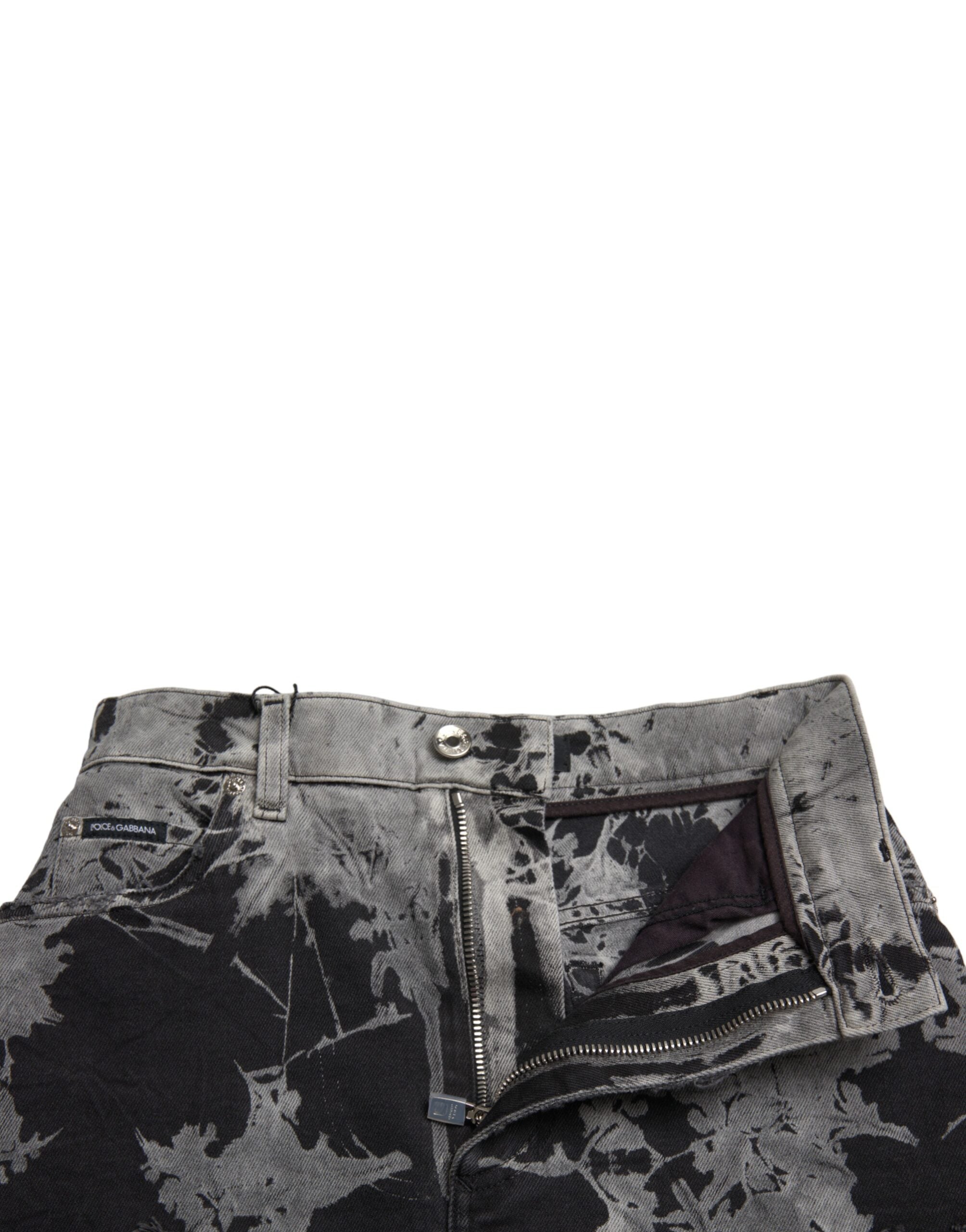 Dolce & Gabbana Black Gray Lace Cotton High Waist Denim Mini Women's Skirt