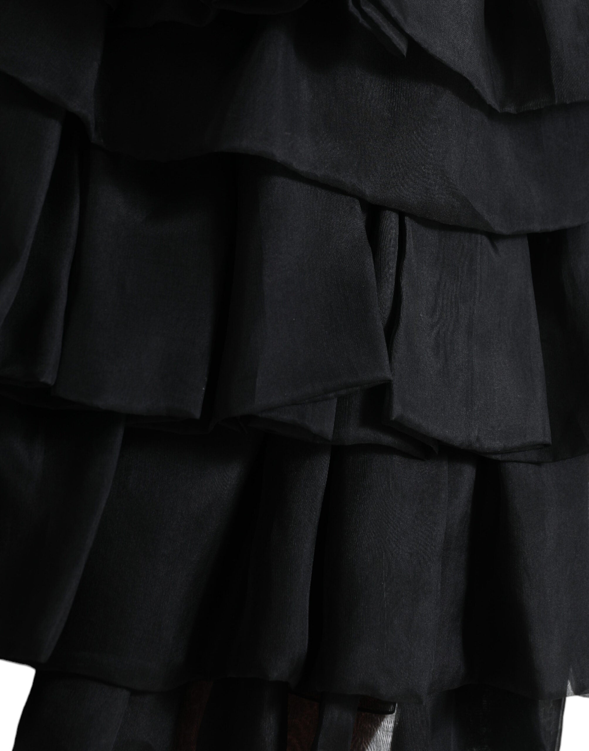 Dolce & Gabbana Black Tiered Aline High Waist Silk Mini Women's Skirt