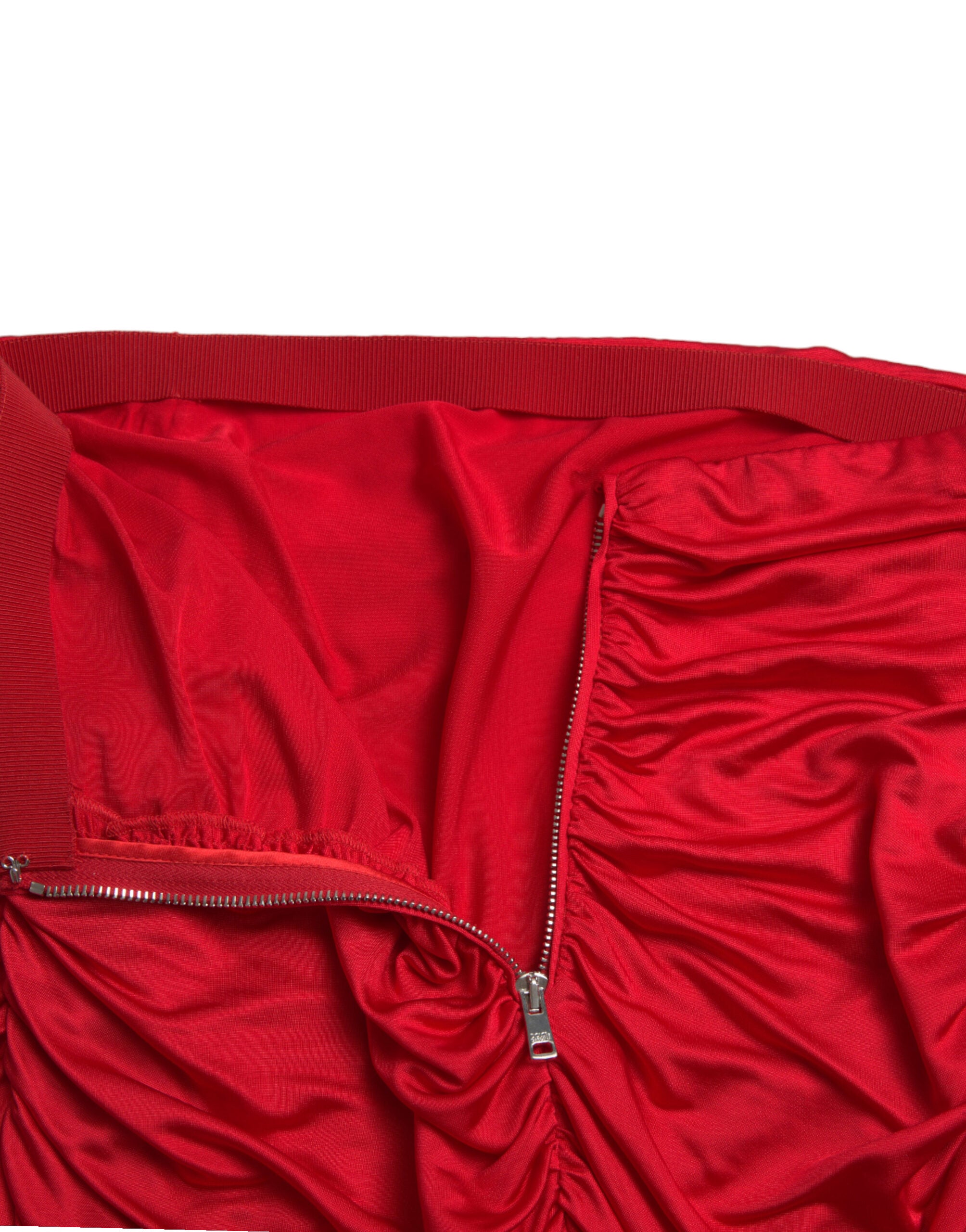 Dolce & Gabbana Red Viscose High Waist Fitted Pleated Women's Skirt