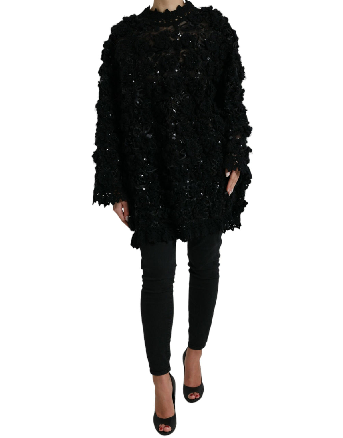 Dolce & Gabbana Black Sequined Embellished Pullover Women's Sweater