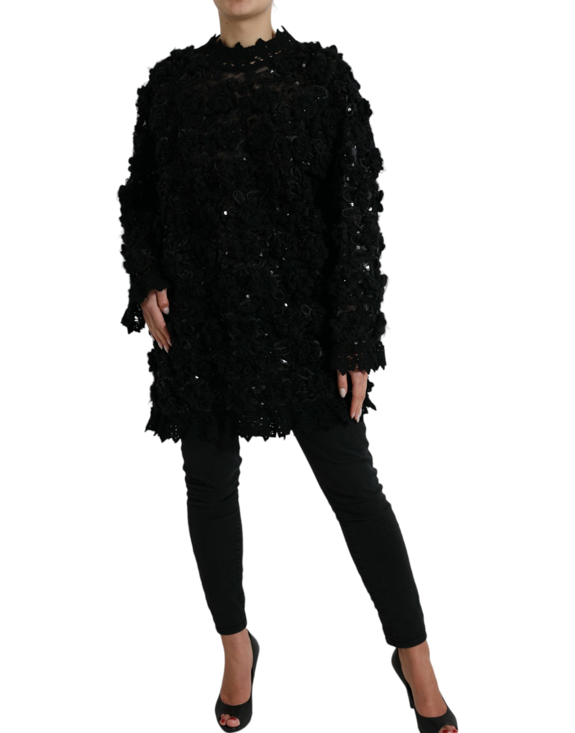 Dolce & Gabbana Black Sequined Embellished Pullover Women's Sweater