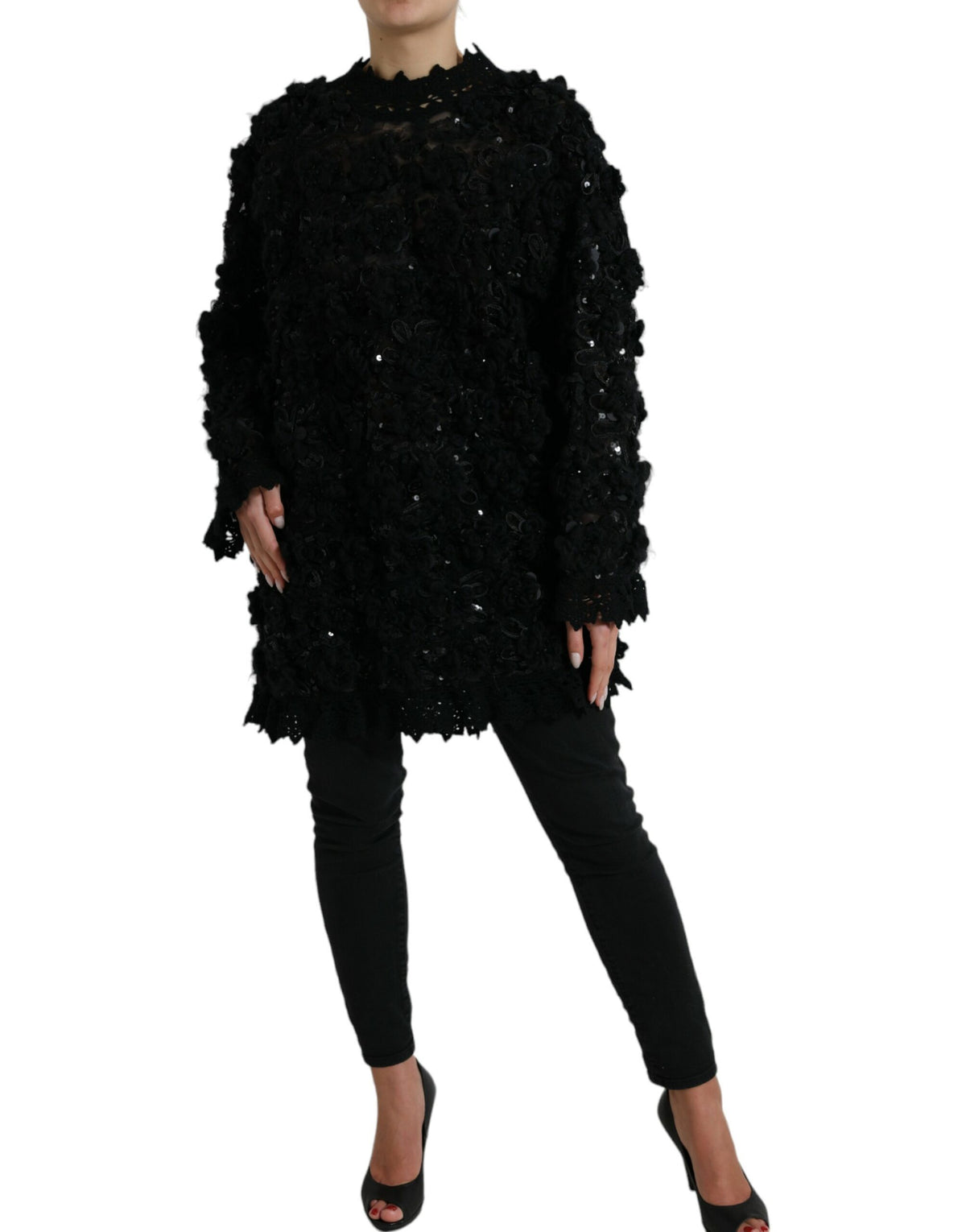Dolce & Gabbana Black Sequined Embellished Pullover Women's Sweater