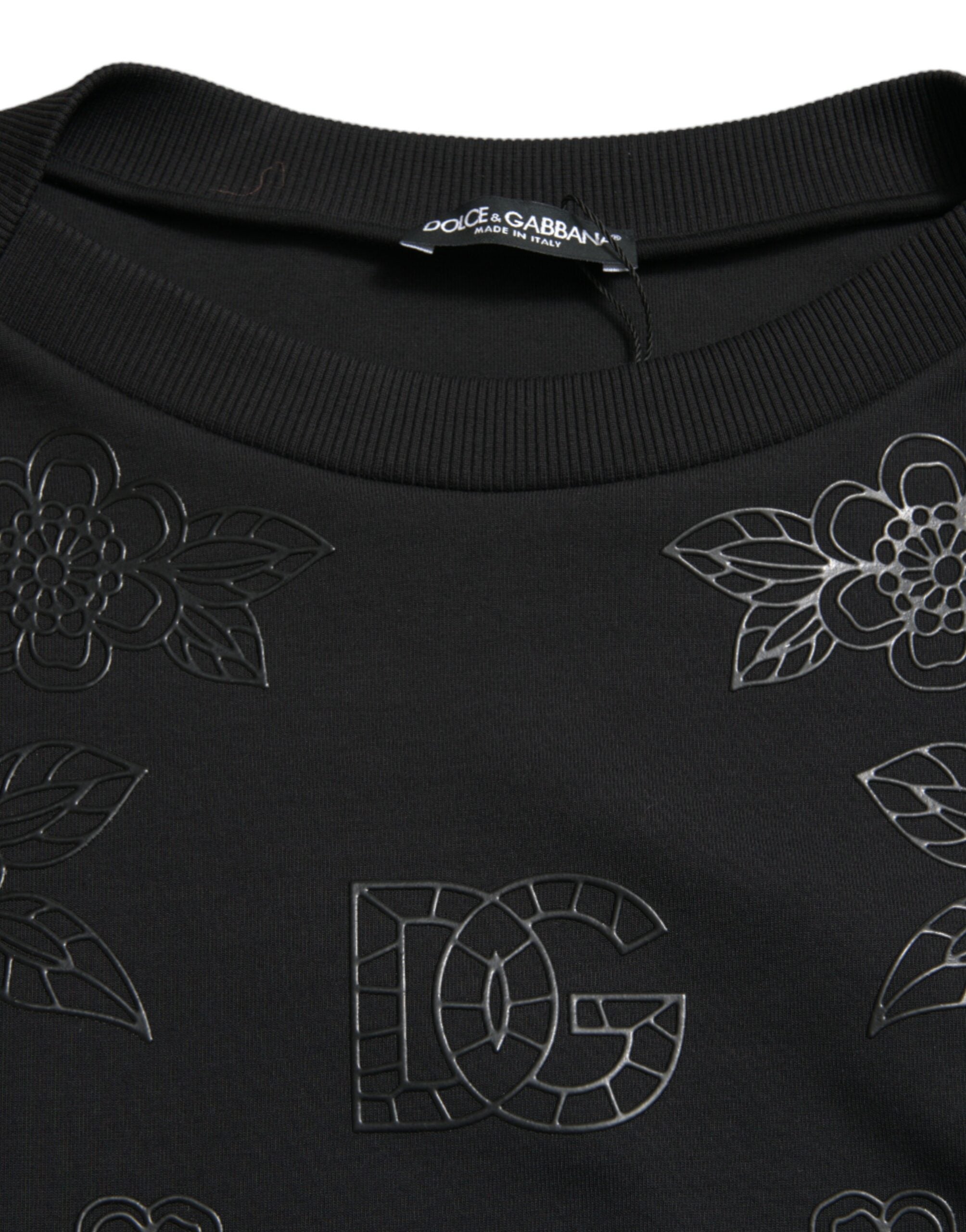 Dolce & Gabbana Black Pullover Floral Logo Applique Women's Sweater