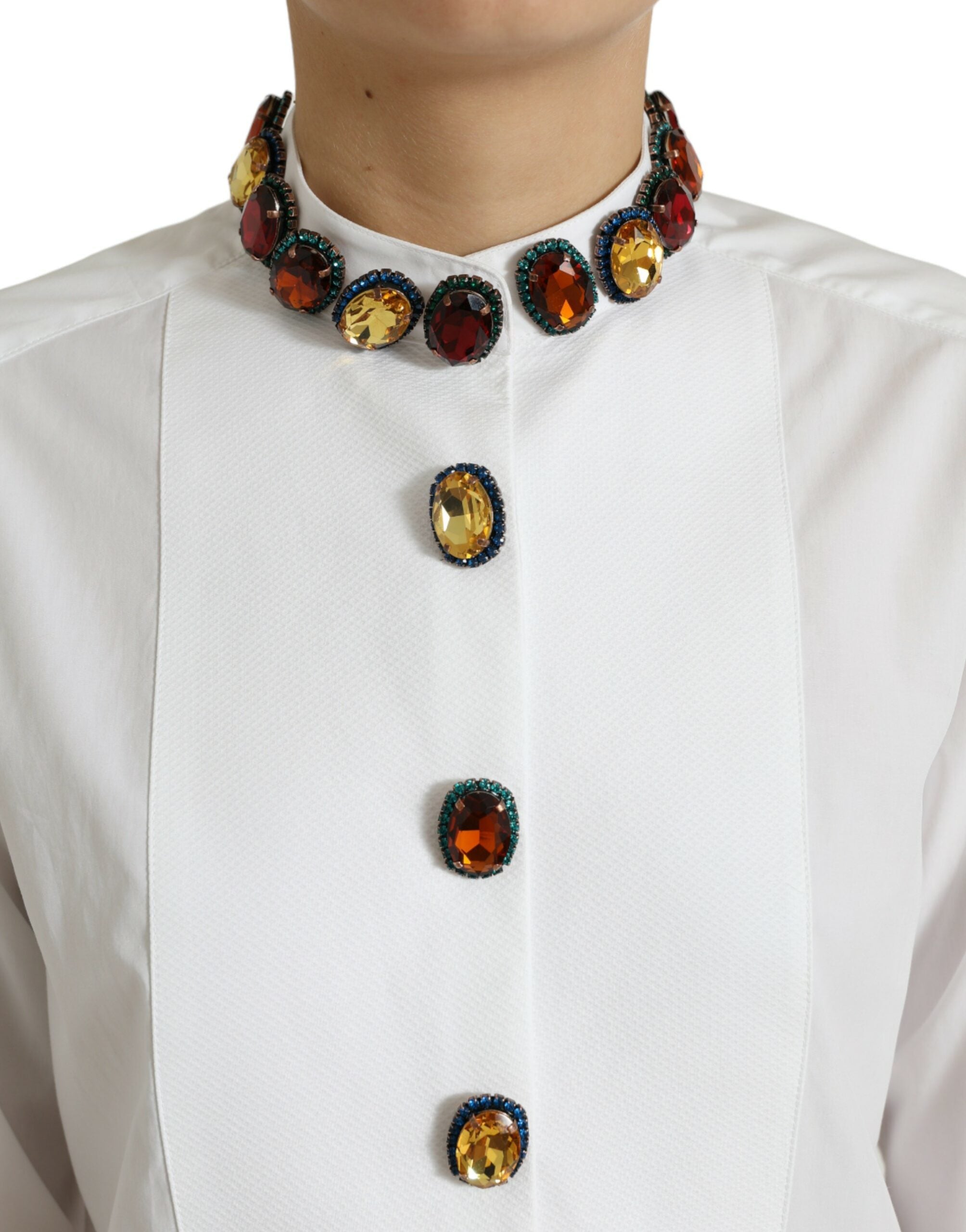 Dolce & Gabbana Elegant Crystal-Embellished White Cotton Women's Top