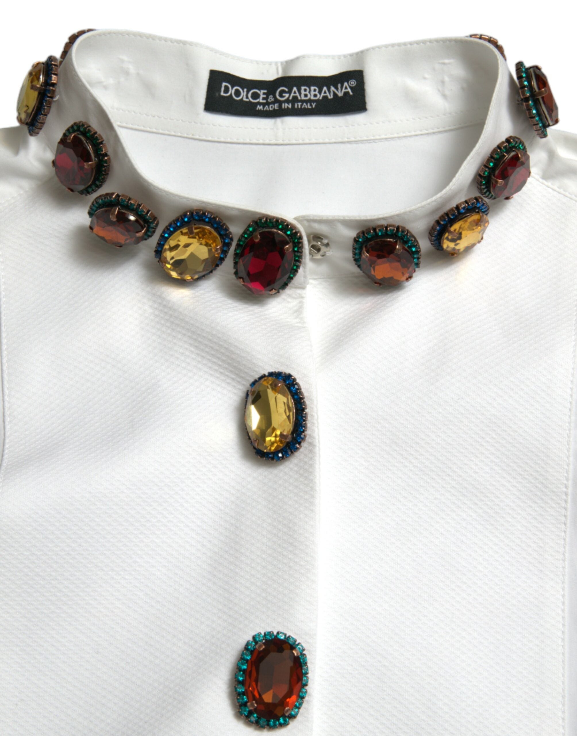 Dolce & Gabbana Elegant Crystal-Embellished White Cotton Women's Top