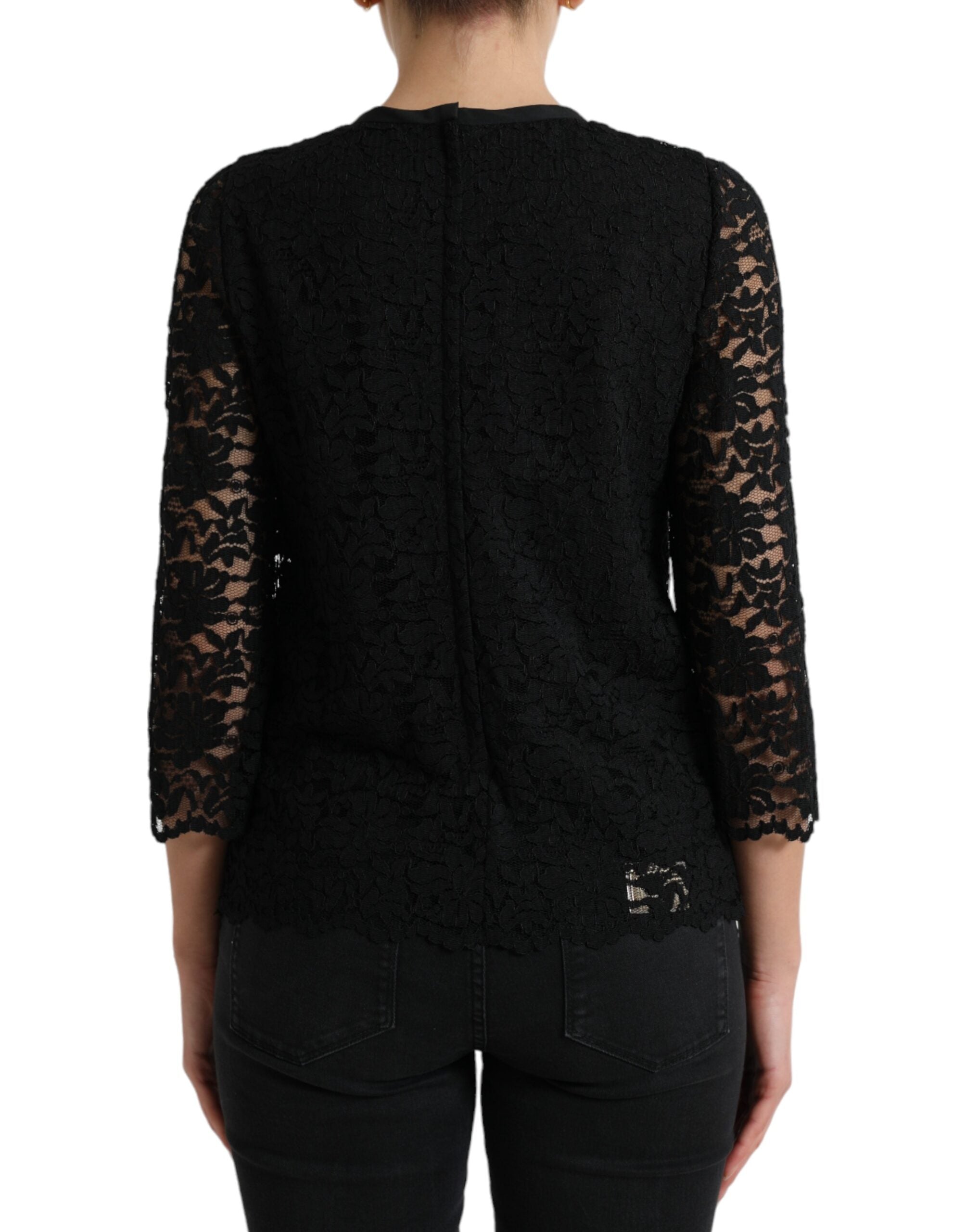 Dolce & Gabbana Black STAFF Blouse Floral Lace Nylon Women's Top